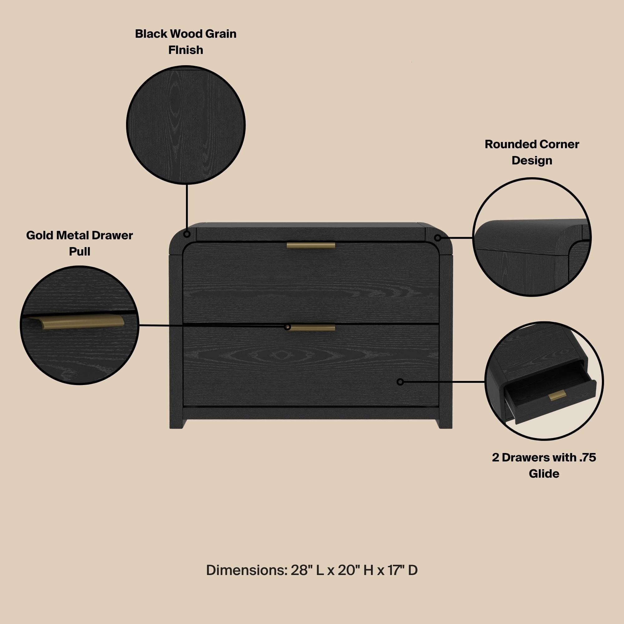 Grace Black and Gold Nightstand