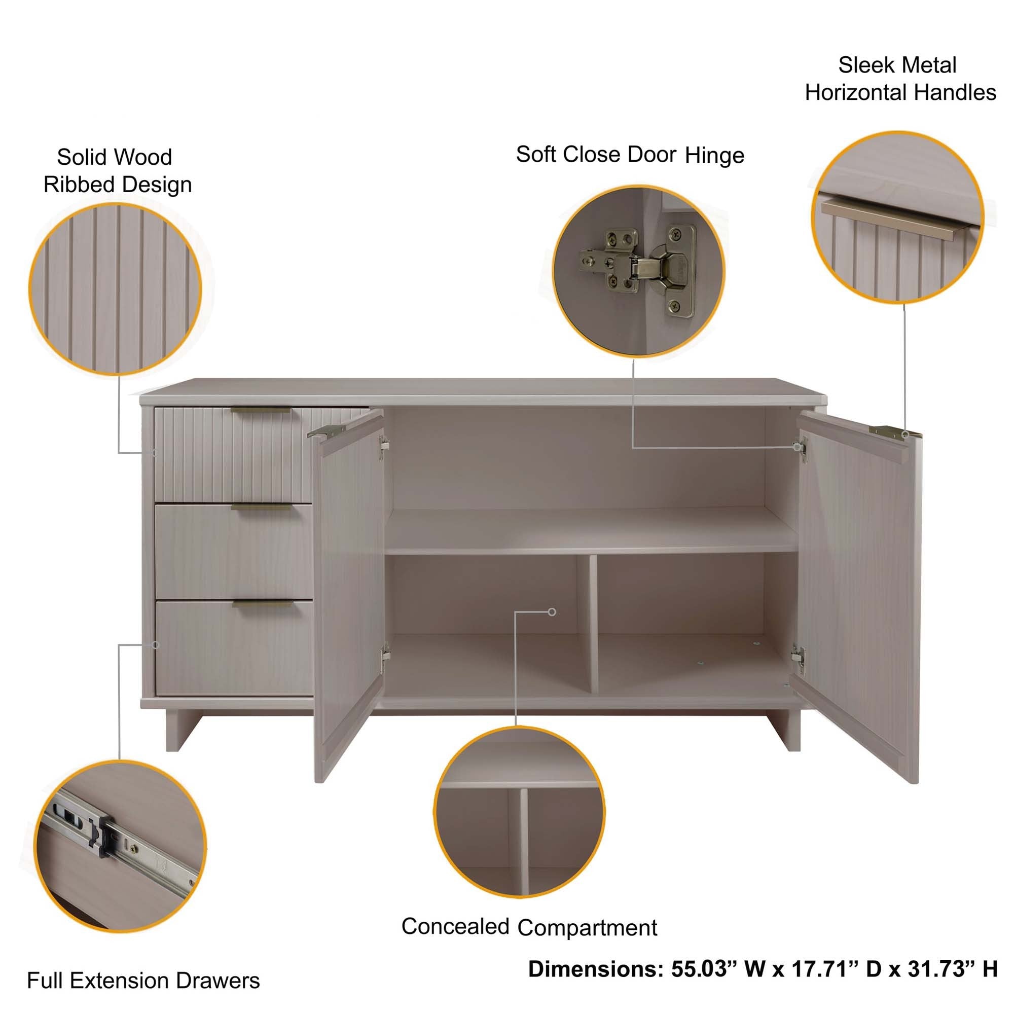 Granville 55" Modern Light Grey Sideboard
