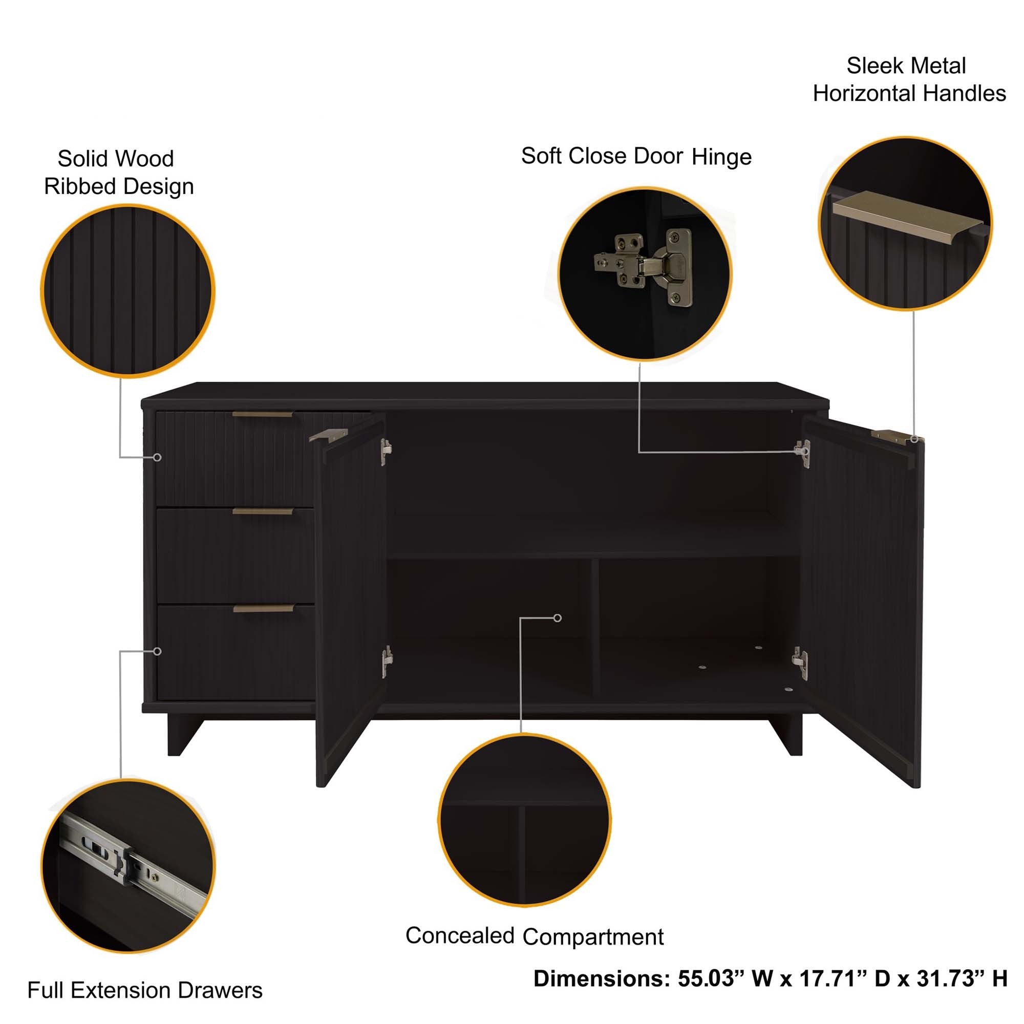 Granville 55" Sideboard in Black