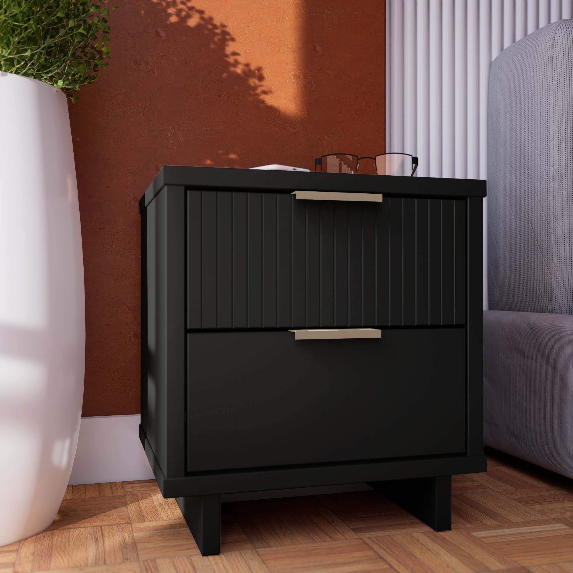 Granville Nightstand 2 Drawers - Black