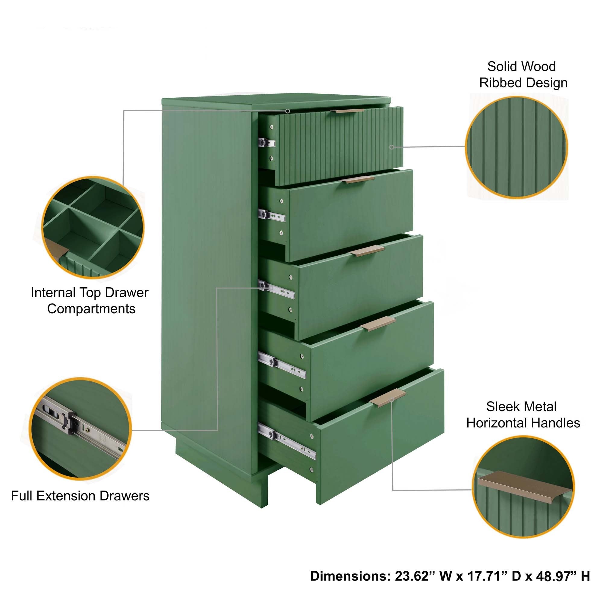 Granville Tall Narrow Sage Green Dresser
