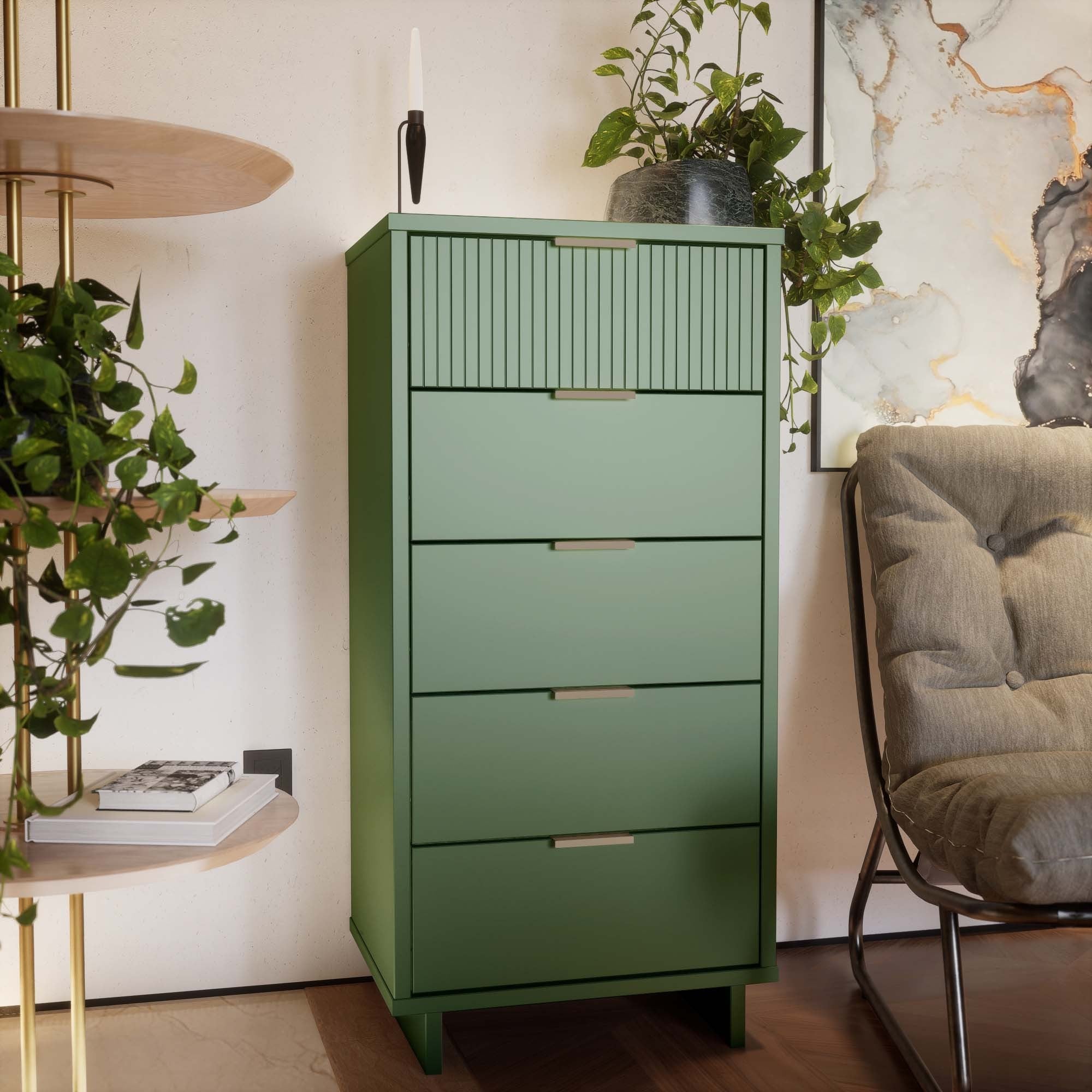 Granville Tall Narrow Sage Green Dresser