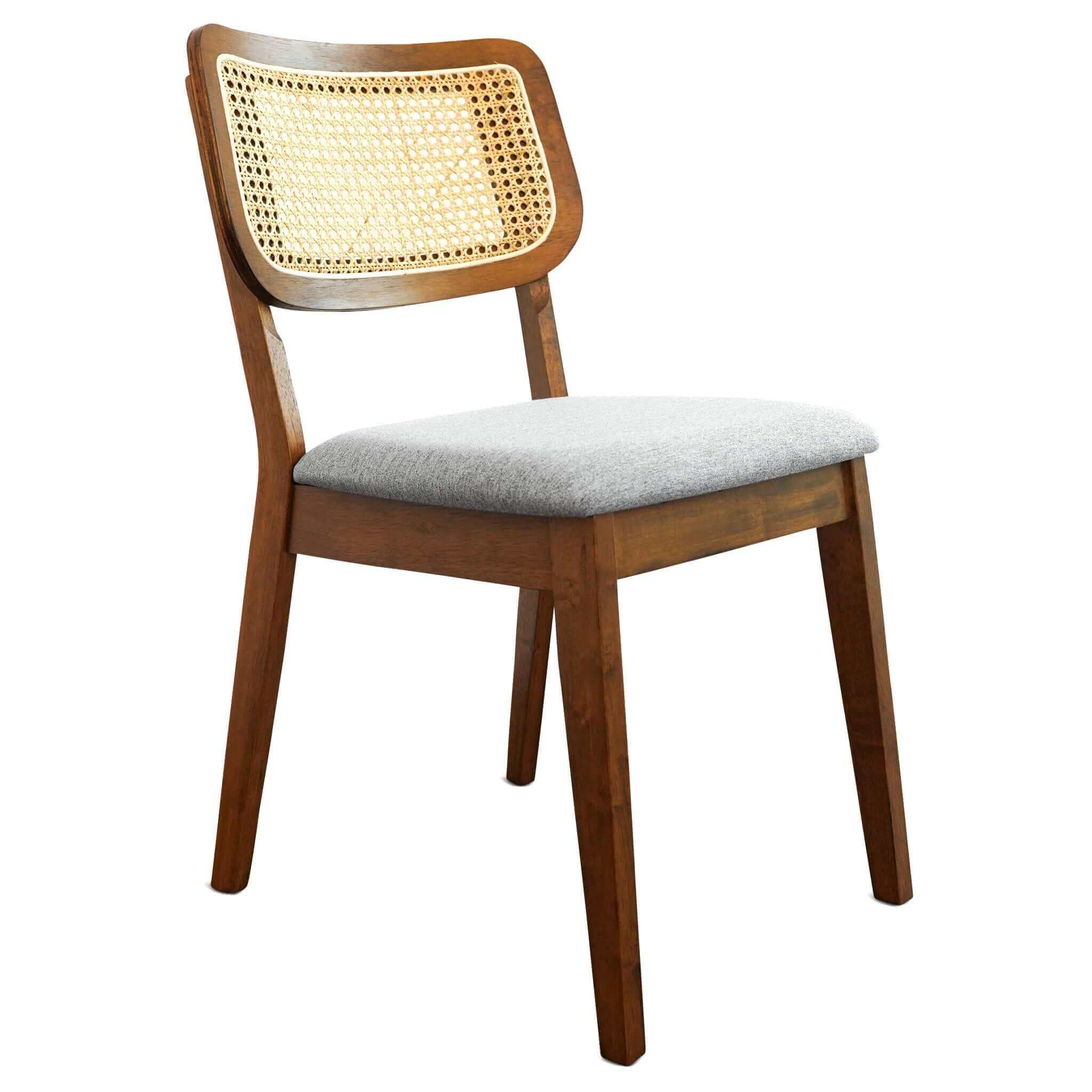 Rattan Grey Linen Dining Chair (Set of 2)