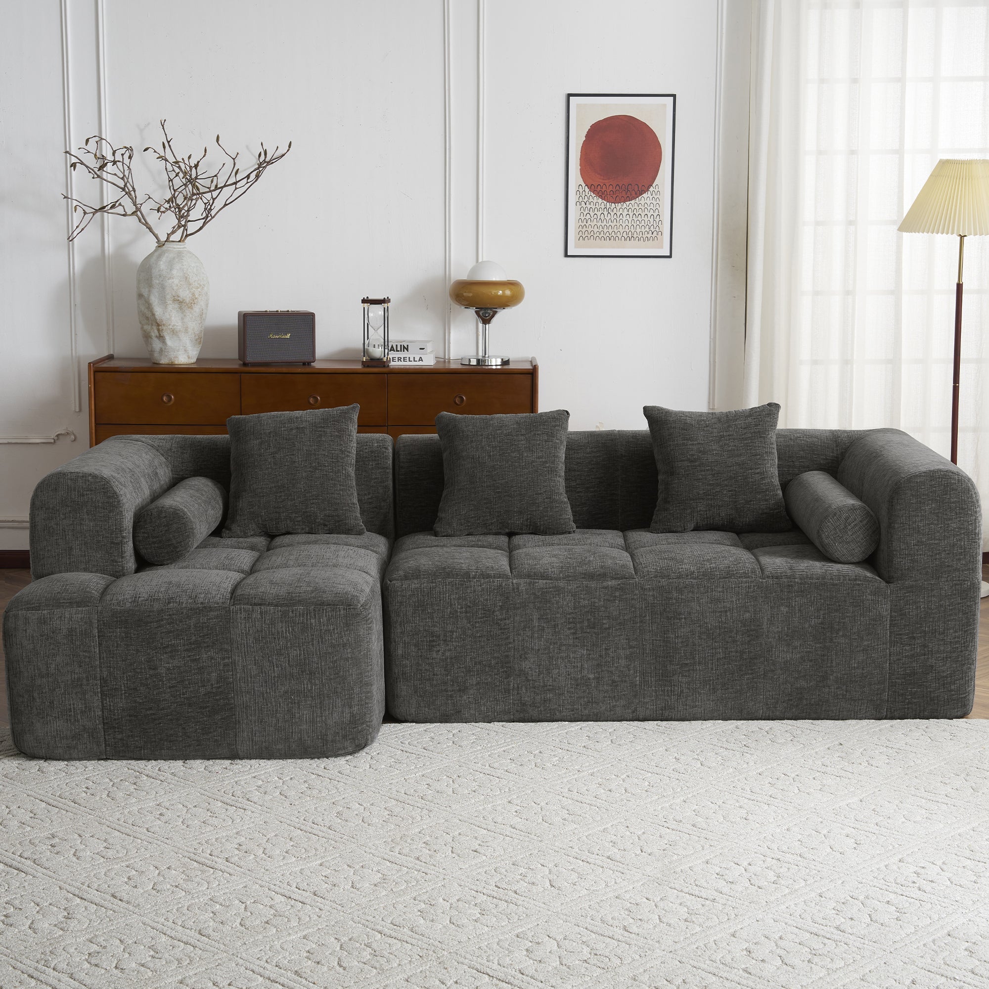 Haworth Modern Grey Chenille Modular Sectional Sofa