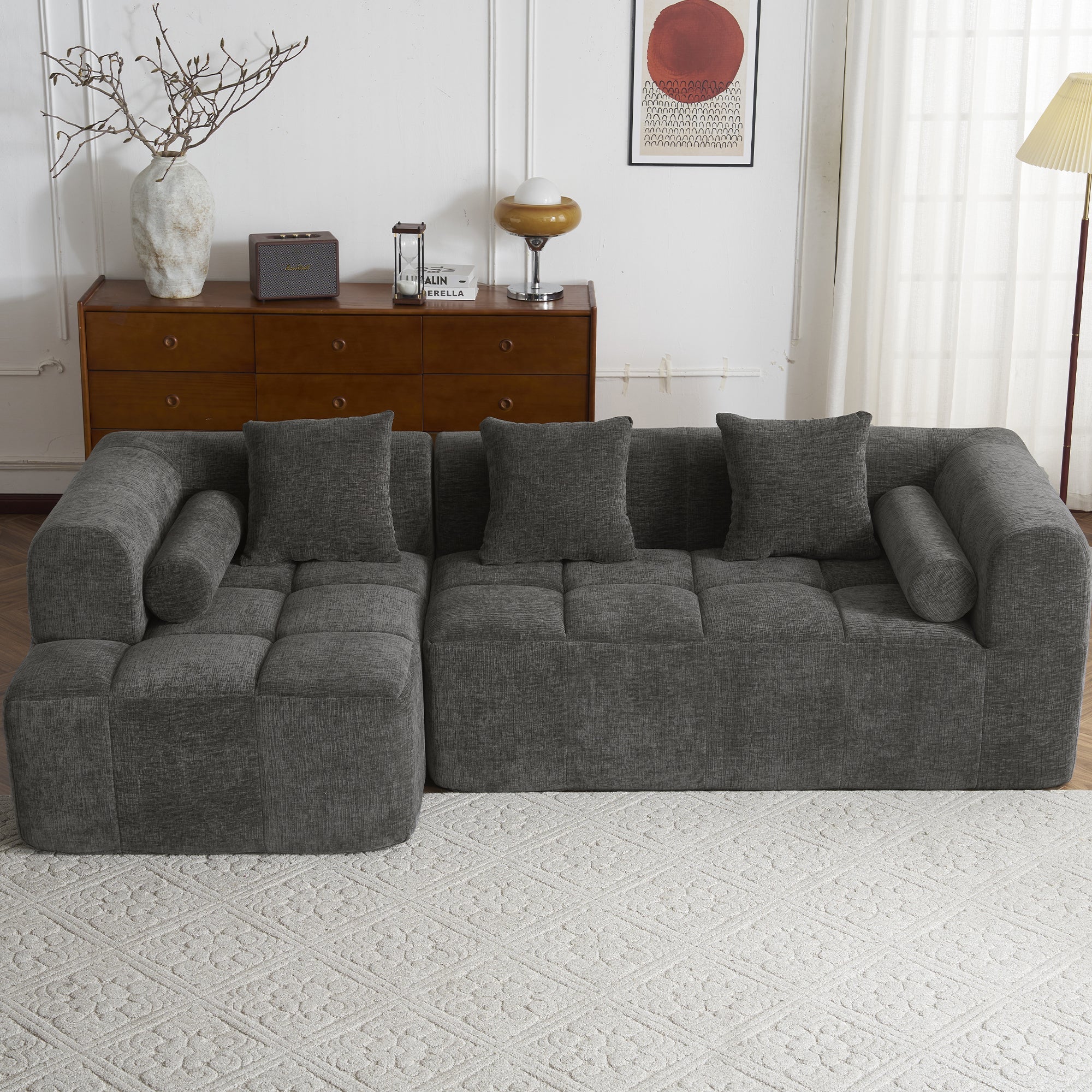 Haworth Modern Grey Chenille Modular Sectional Sofa