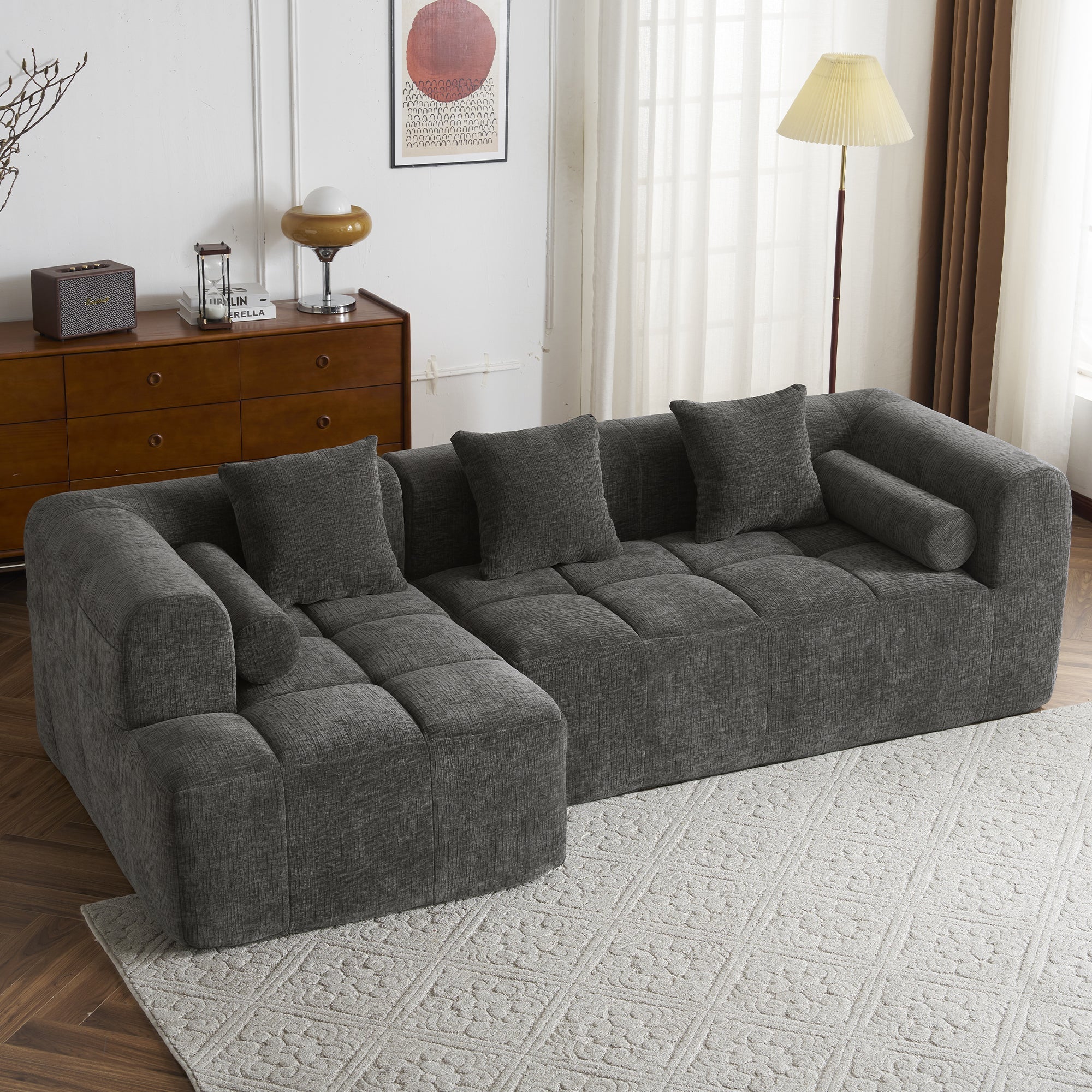 Haworth Modern Grey Chenille Modular Sectional Sofa