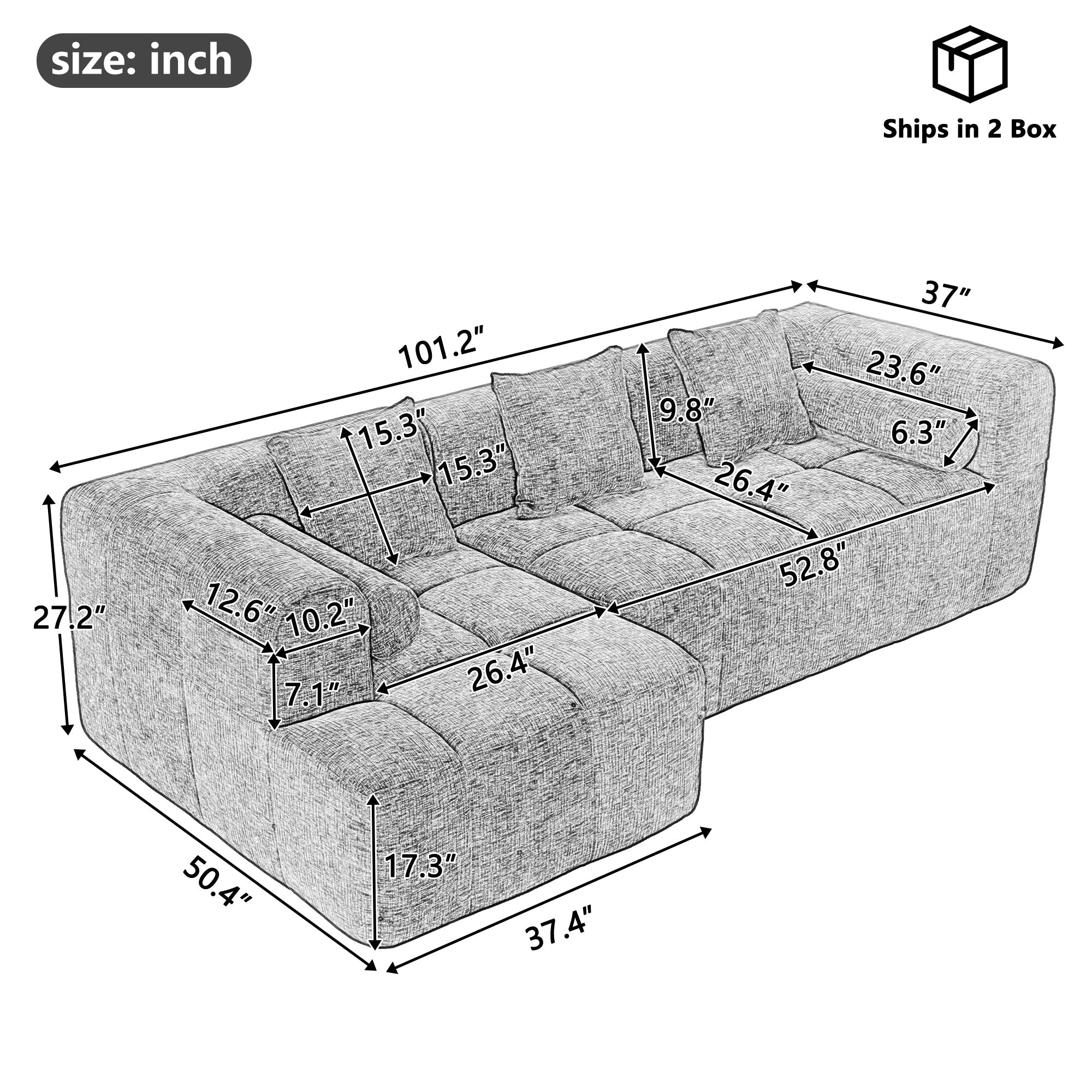 Haworth Modern Grey Chenille Modular Sectional Sofa