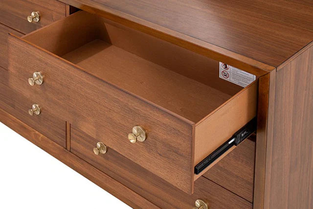 Hepburne Mid-Century Modern Walnut Solid Wood Dresser by Furniture of America