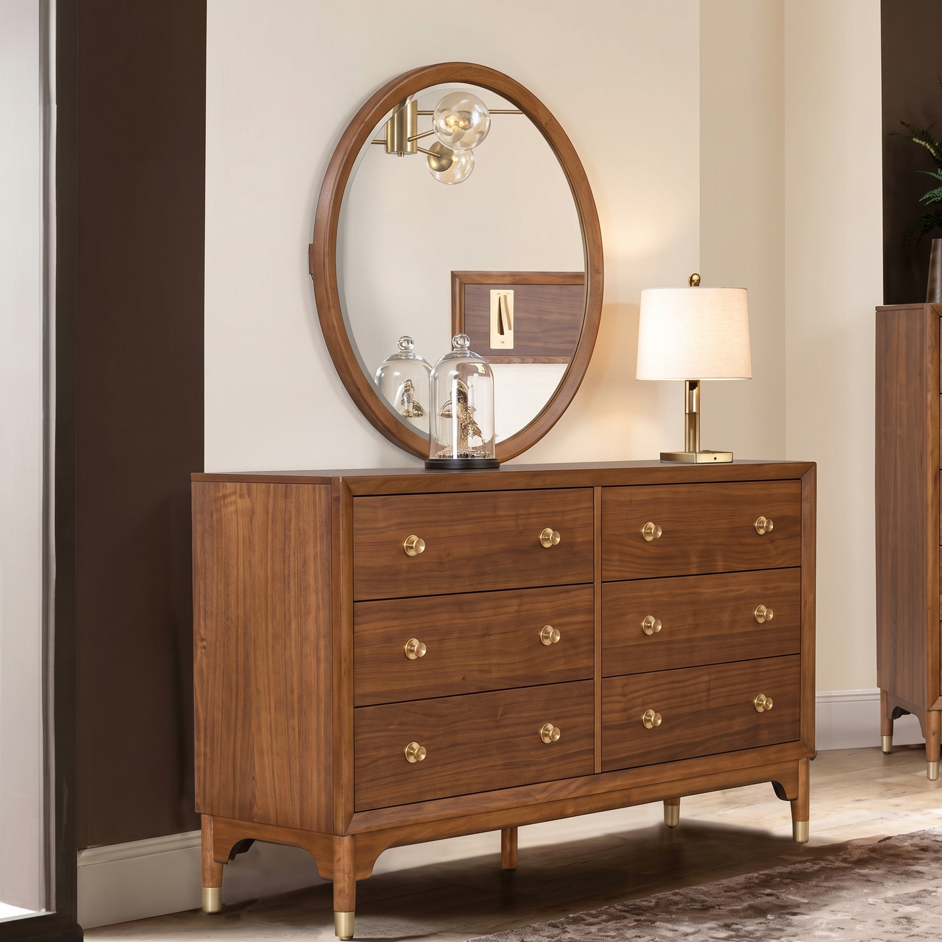 Hepburne Mid-Century Modern Walnut Solid Wood Dresser by Furniture of America