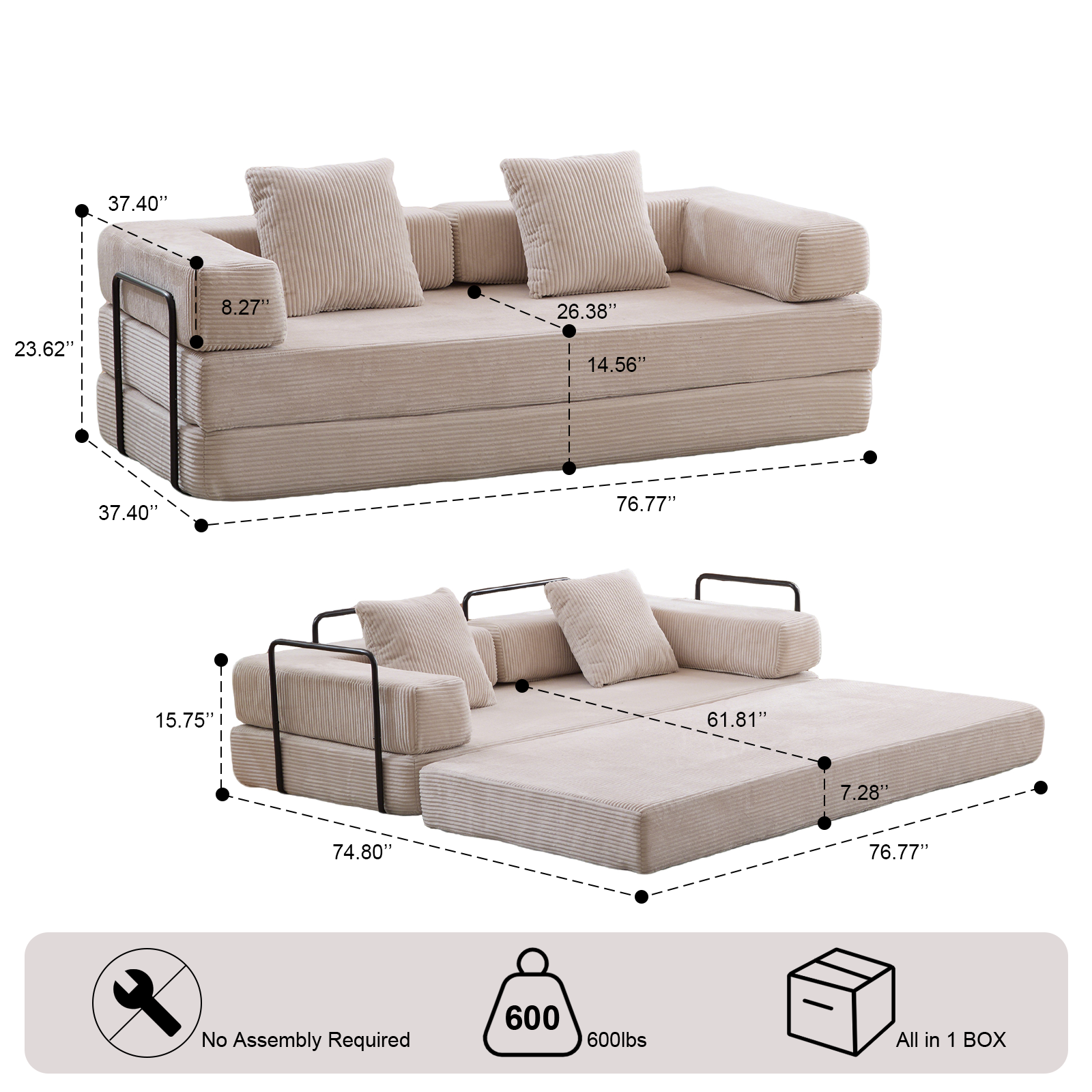 Herman Floor Couch-Compression Sofa-Convertible Floor Sofa Bed-Futon Couch Lounge