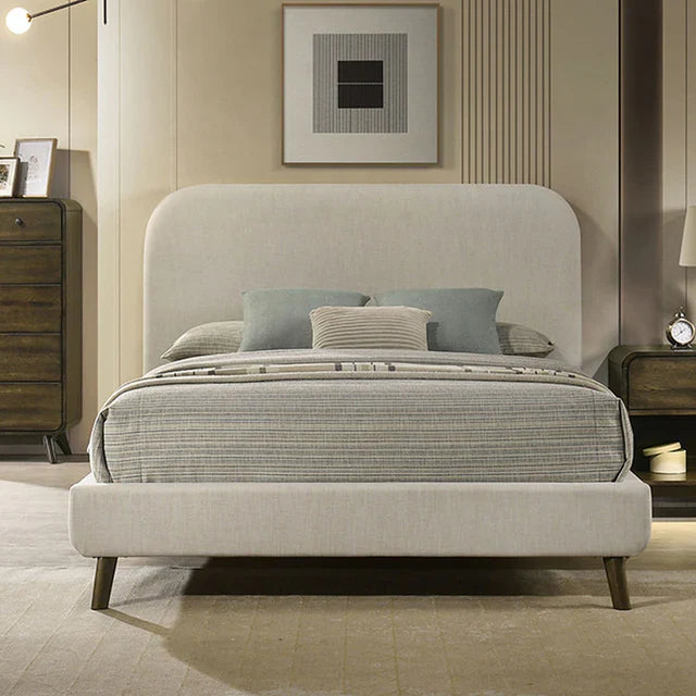 Heswall Rustic Oak Fabric Upholstered Queen Bed