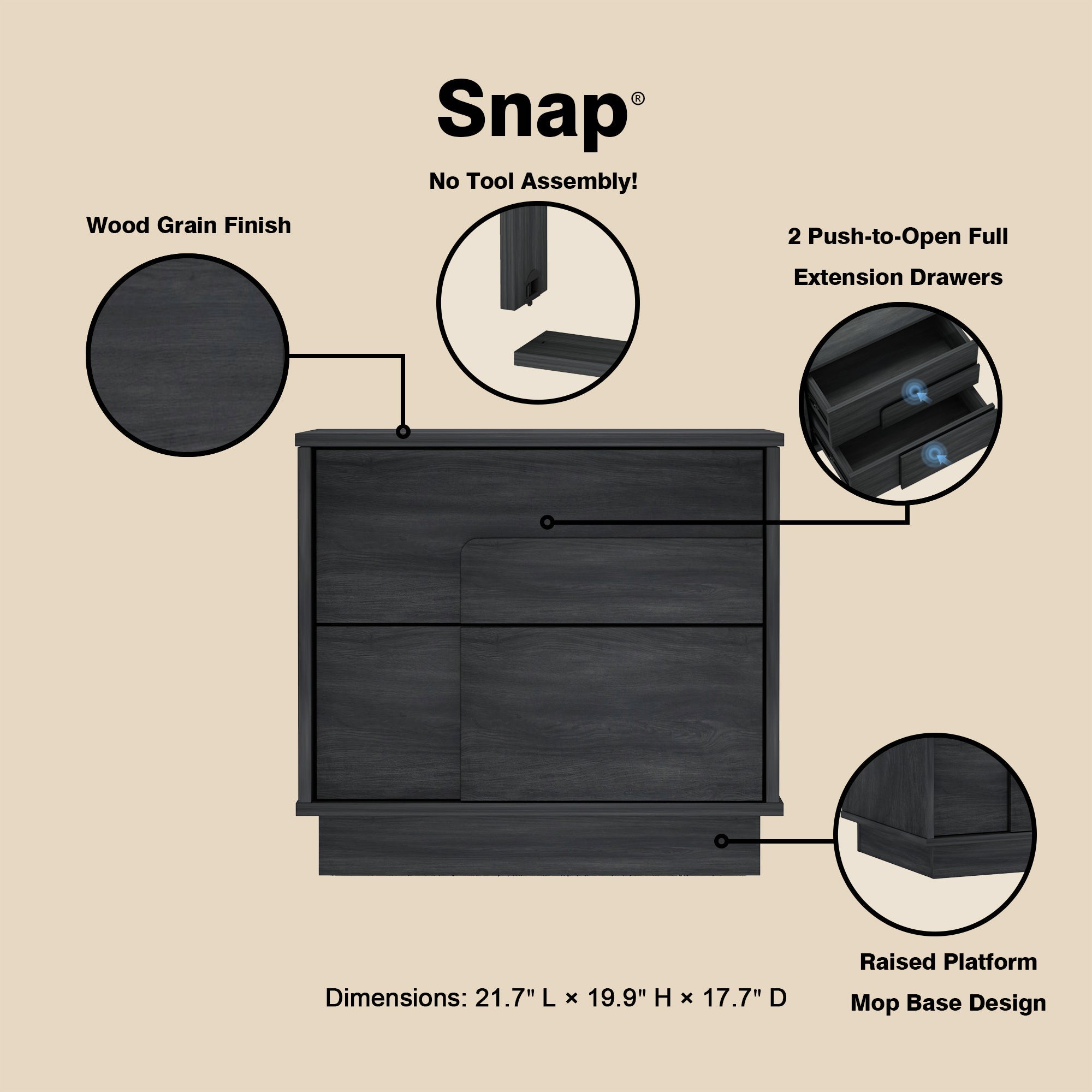 Horizon Charcoal Gray Nightstand