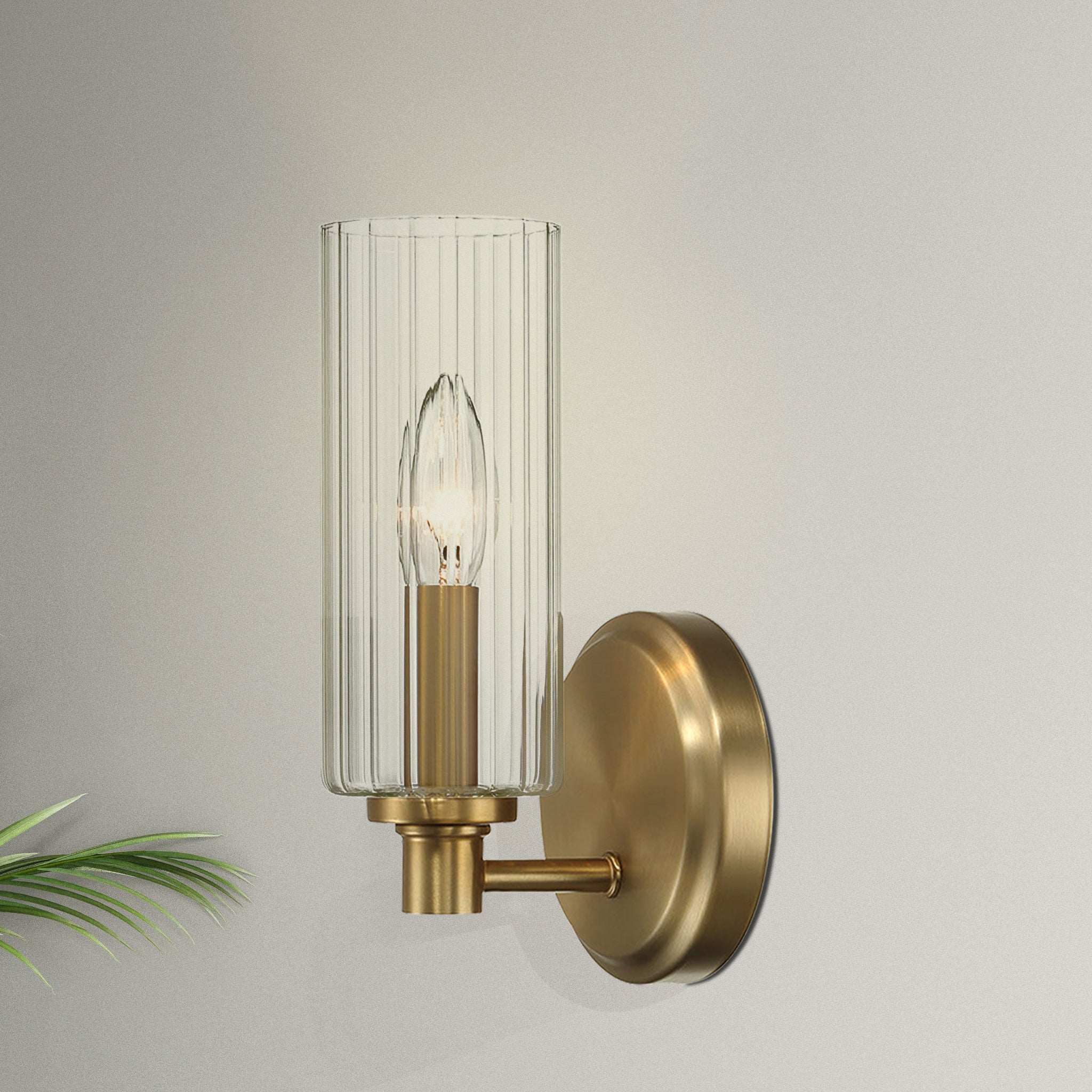 Felicity Single Light Wall Sconce With Clear Ribbed Glass - Satin Brass