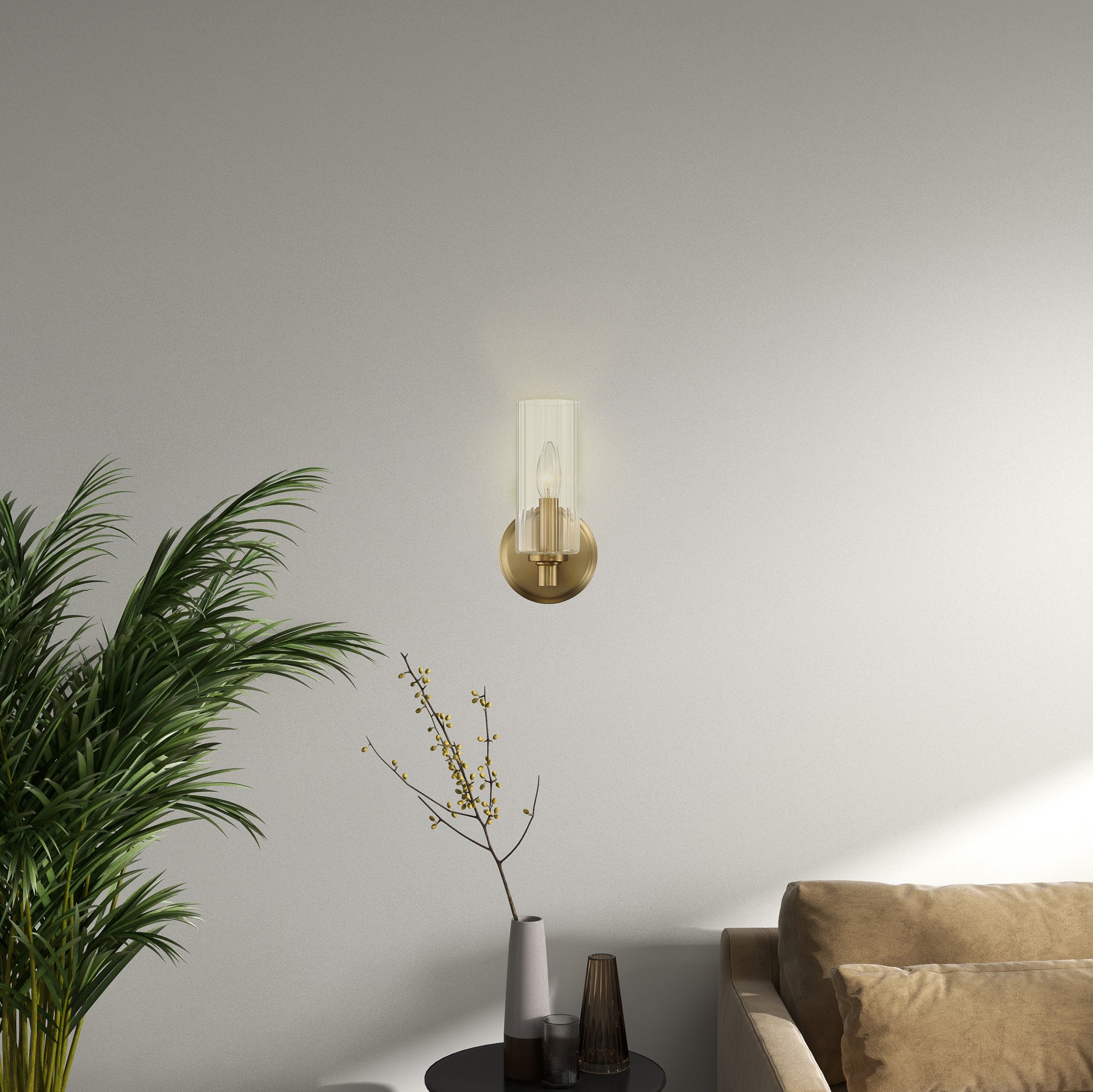 Felicity Single Light Wall Sconce With Clear Ribbed Glass - Satin Brass