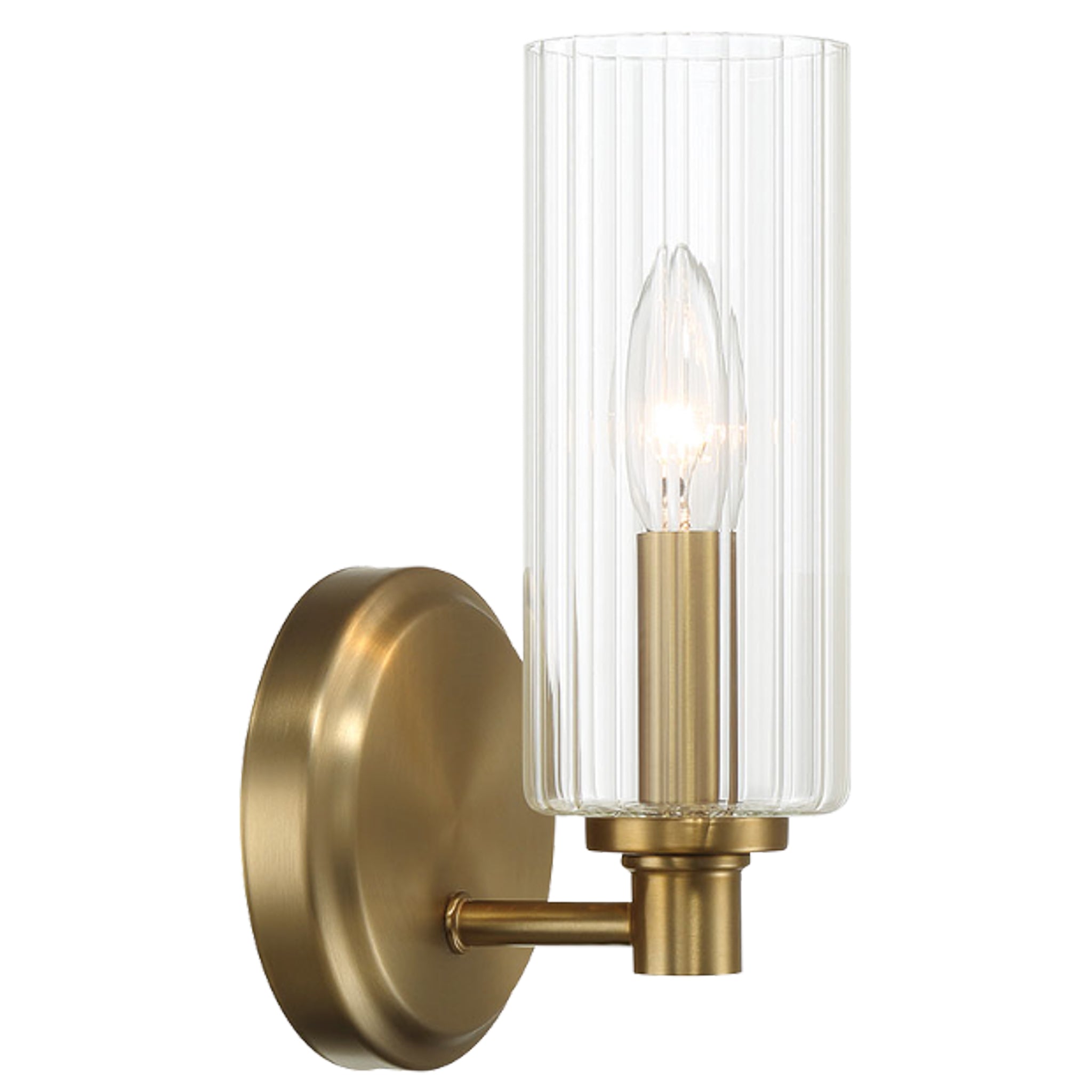 Felicity Single Light Wall Sconce With Clear Ribbed Glass - Satin Brass