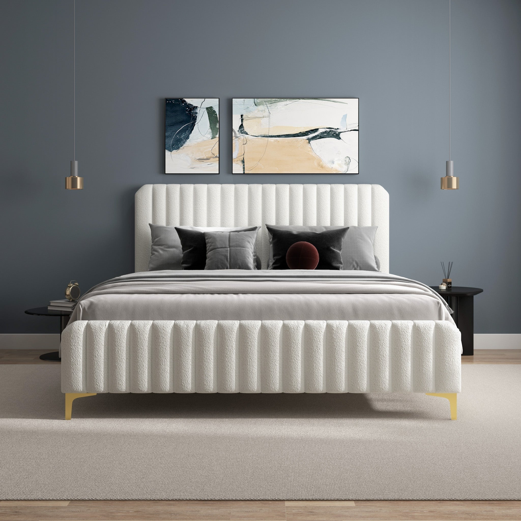 Angela King Size Cream Boucle Platform Bed