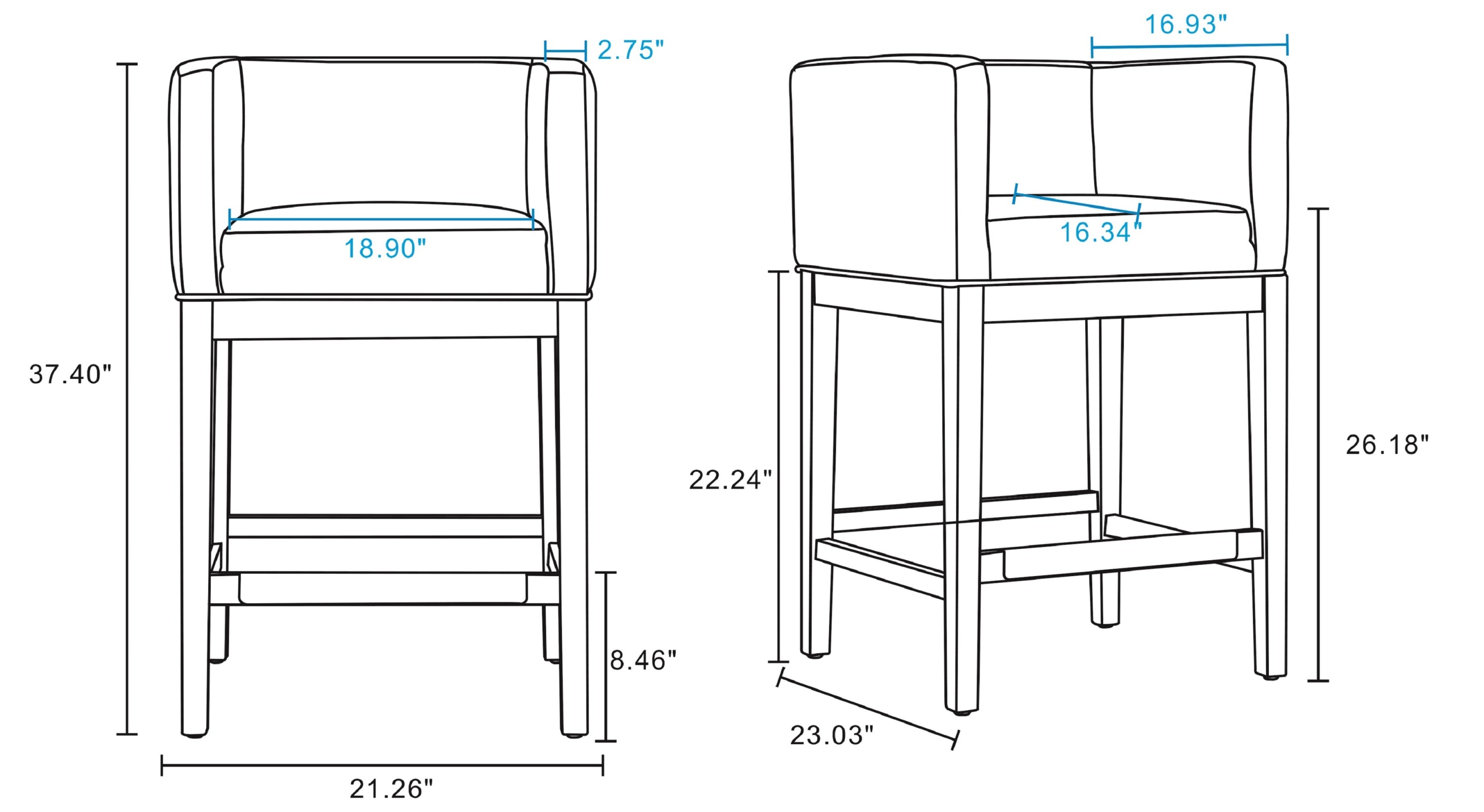 Kingsley Counter Stool with Backrest - Gray