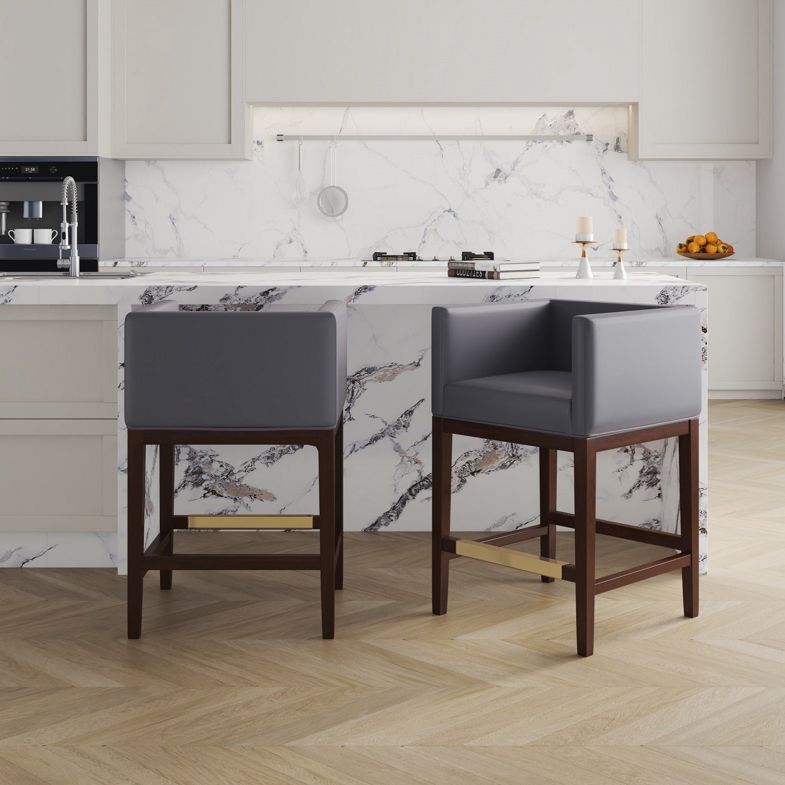 Kingsley Counter Stool with Backrest - Gray