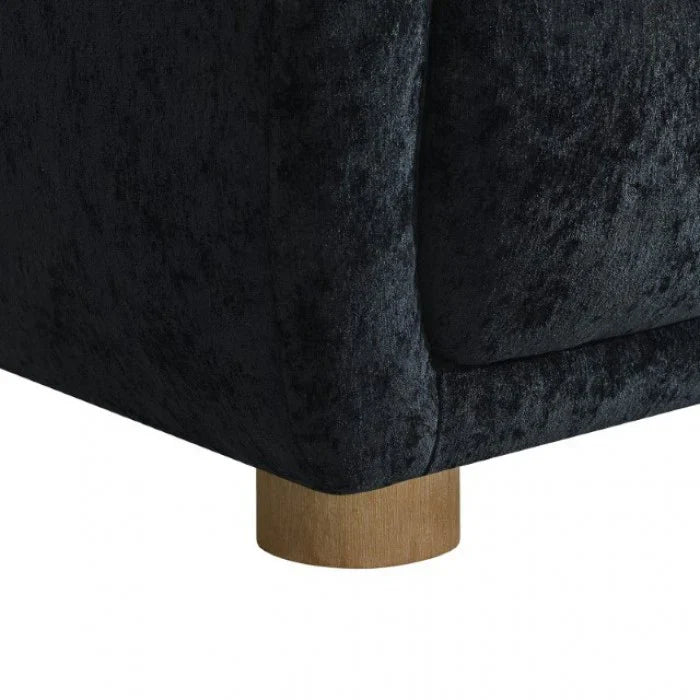 Kolvere Contemporary Black Chenille Sofa with Solid Wood Round Legs