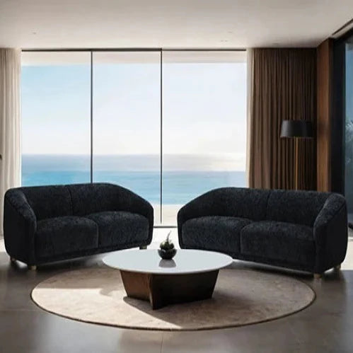 Kolvere Contemporary Black Chenille Sofa with Solid Wood Round Legs