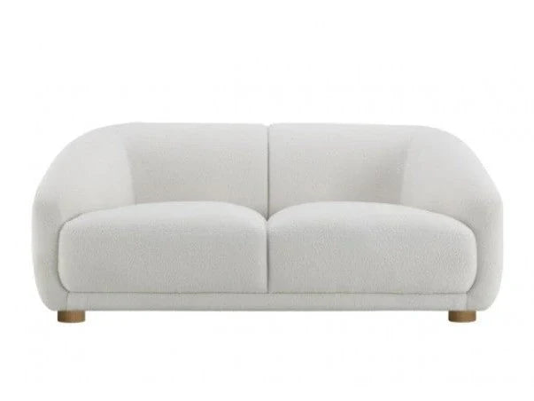 Kolvere Contemporary White Boucle Loveseat with Solid Wood Round Legs