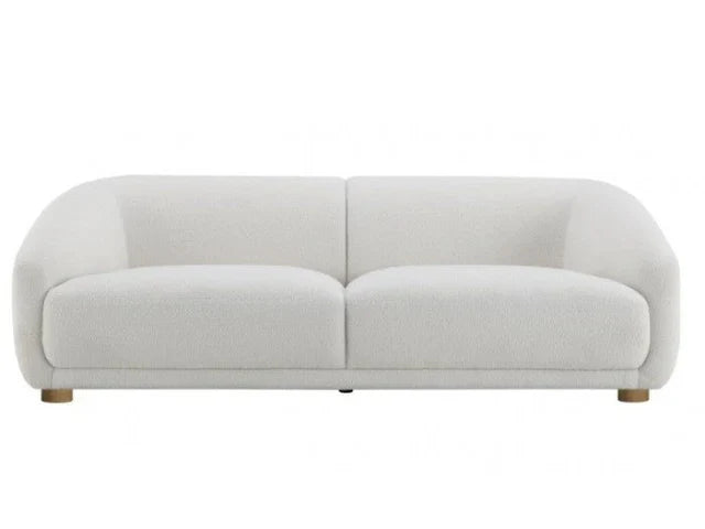 Kolvere Contemporary White Boucle Sofa with Solid Wood Round Legs