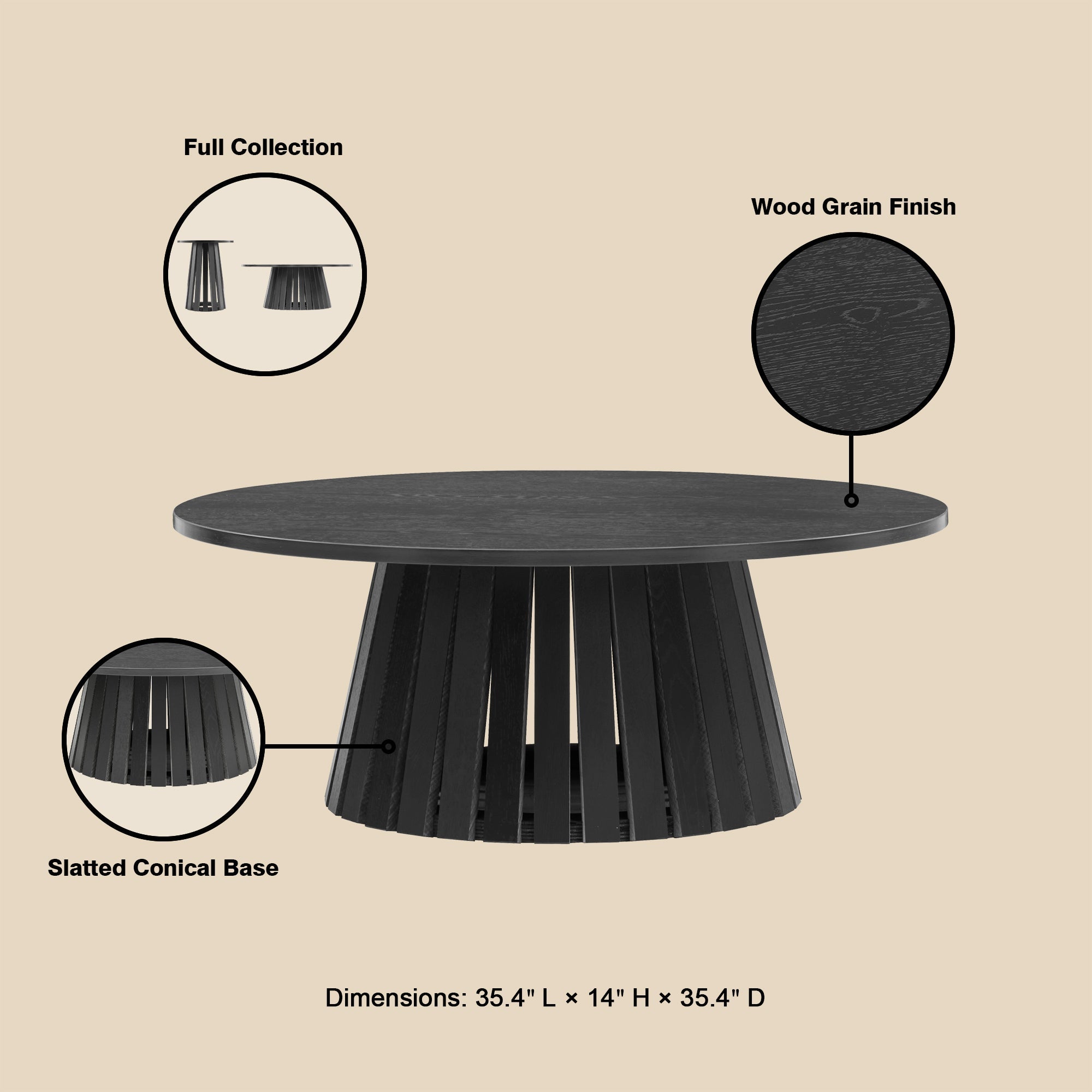 Layla 35.4" Coffee Table in Black
