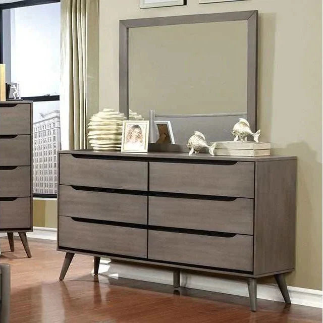 Lennart Mid-Century Modern Gray Solid Wood Bedroom Dresser