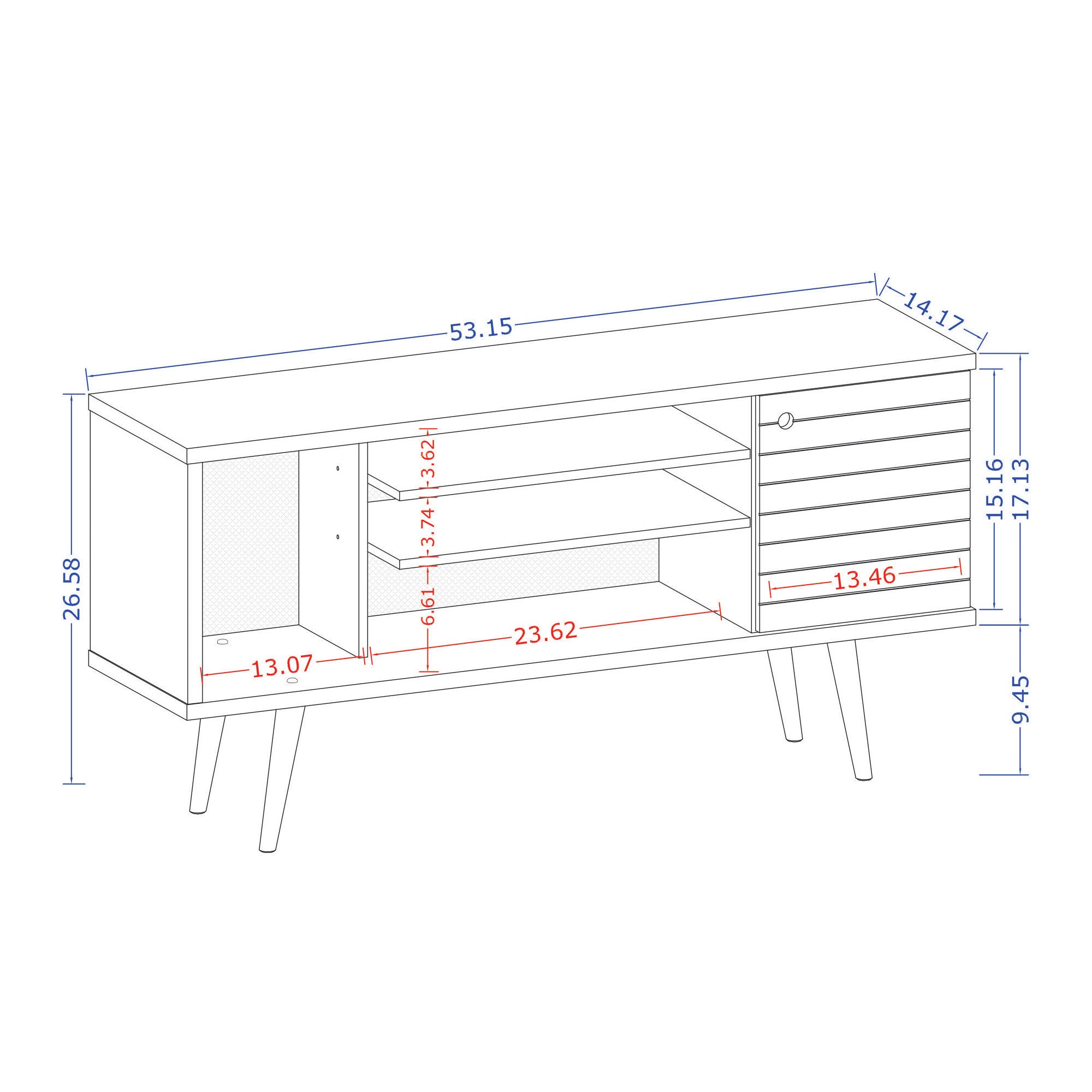 Liberty 53" Mid-Century Modern White and Rustic Brown TV Stand