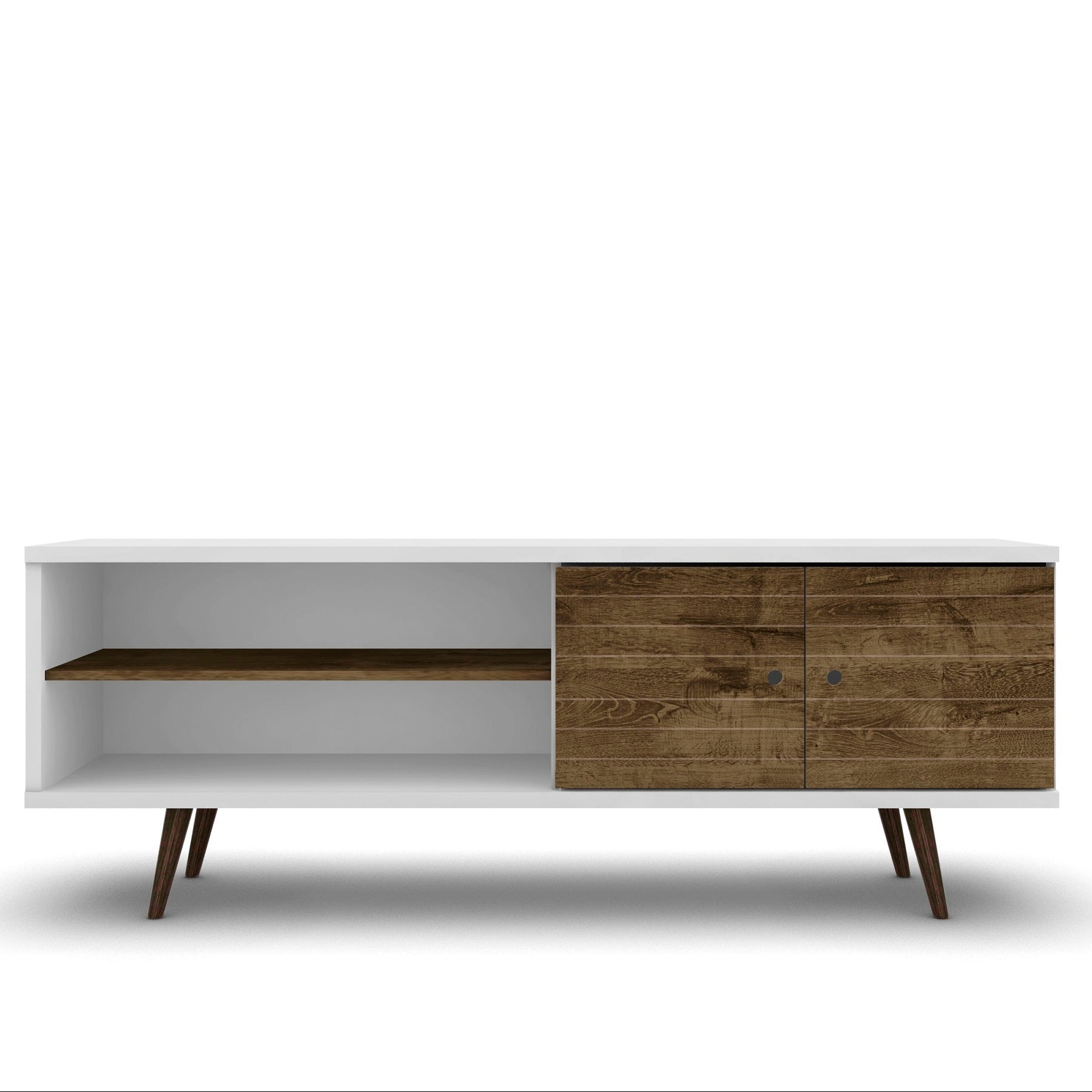 Liberty 63" Mid-Century Modern TV Stand - White & Rustic Brown