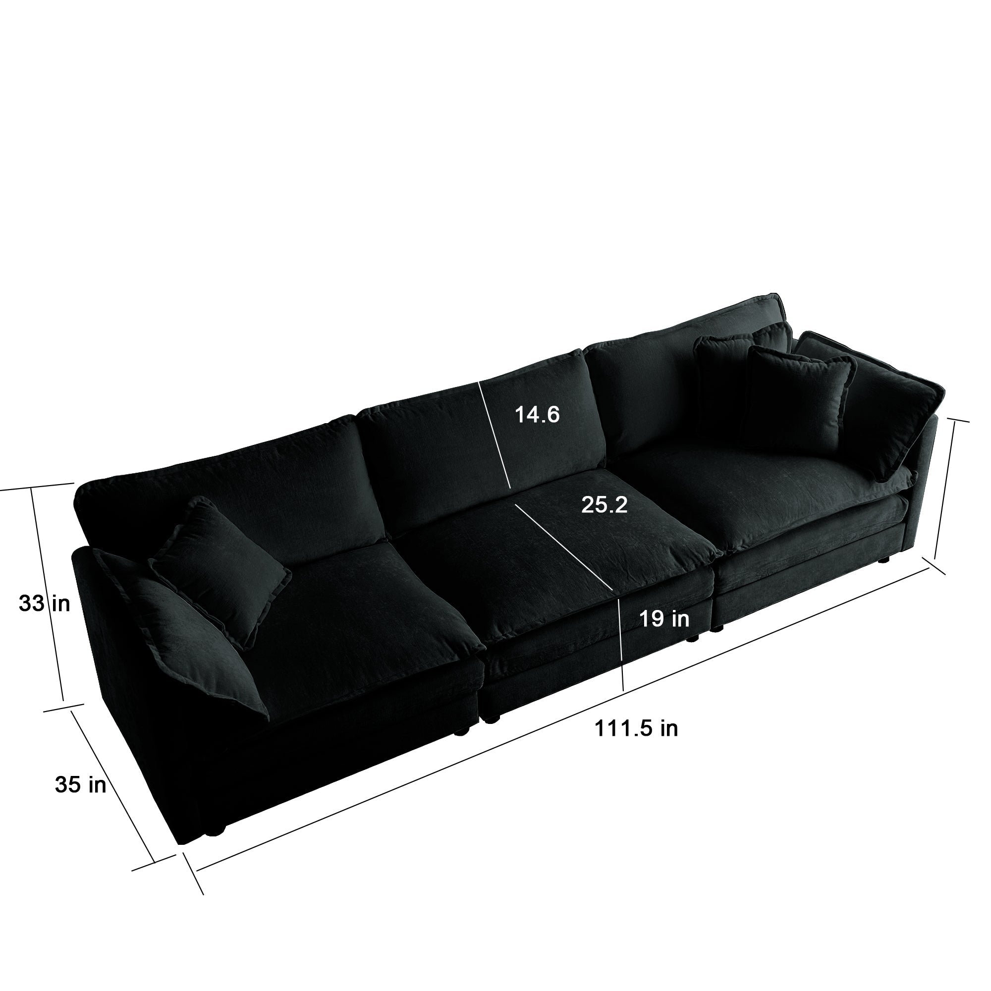 Liberty Mid-Century Modern Chenille Couch 3-Seater Sofa