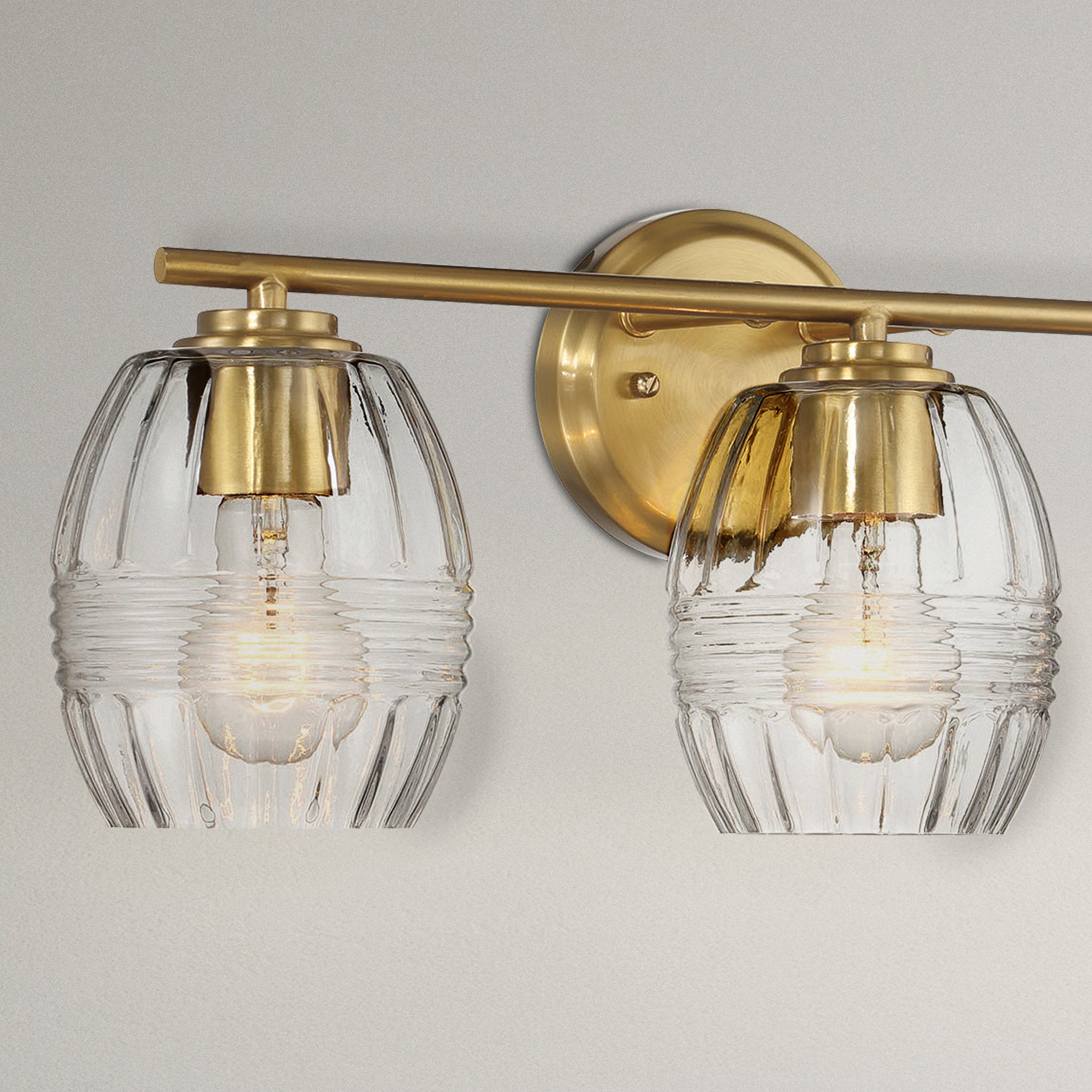 Glimmer Three Lights Vanity With Clear Glass for Bathrooms above Mirror  Wall Lamp - Satin Brass