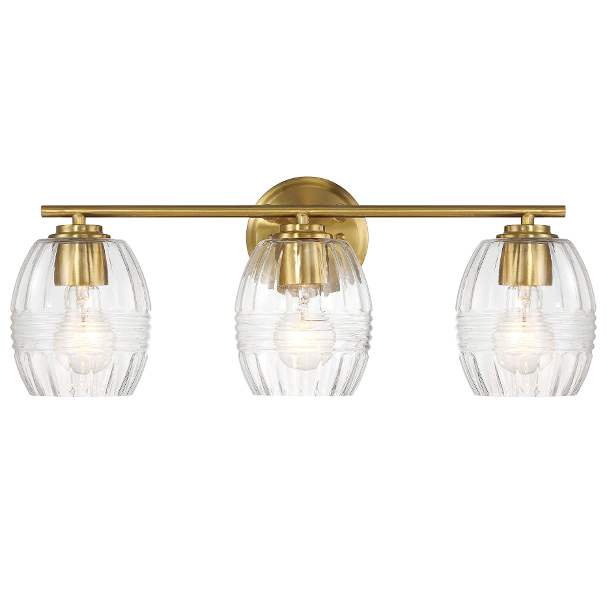 Glimmer Three Lights Vanity With Clear Glass for Bathrooms above Mirror  Wall Lamp - Satin Brass