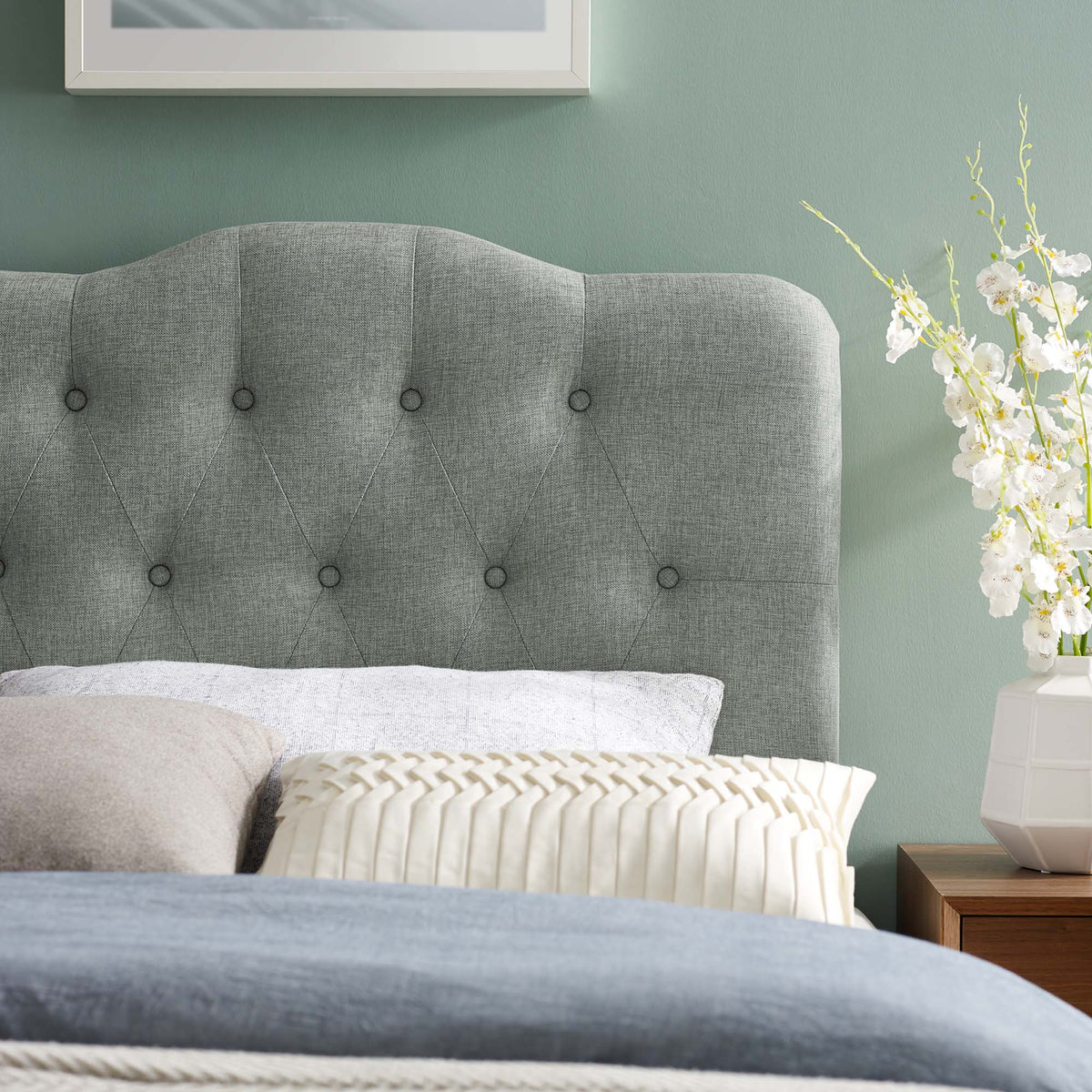 Annabel Diamond Tufted Upholstered Fabric Headboard