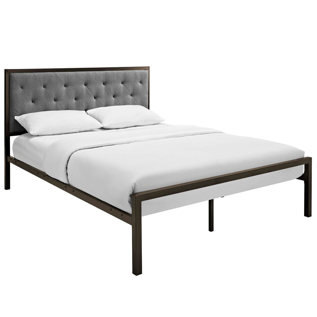 Mia Fabric Bed, Queen, Brown Gray - view 1