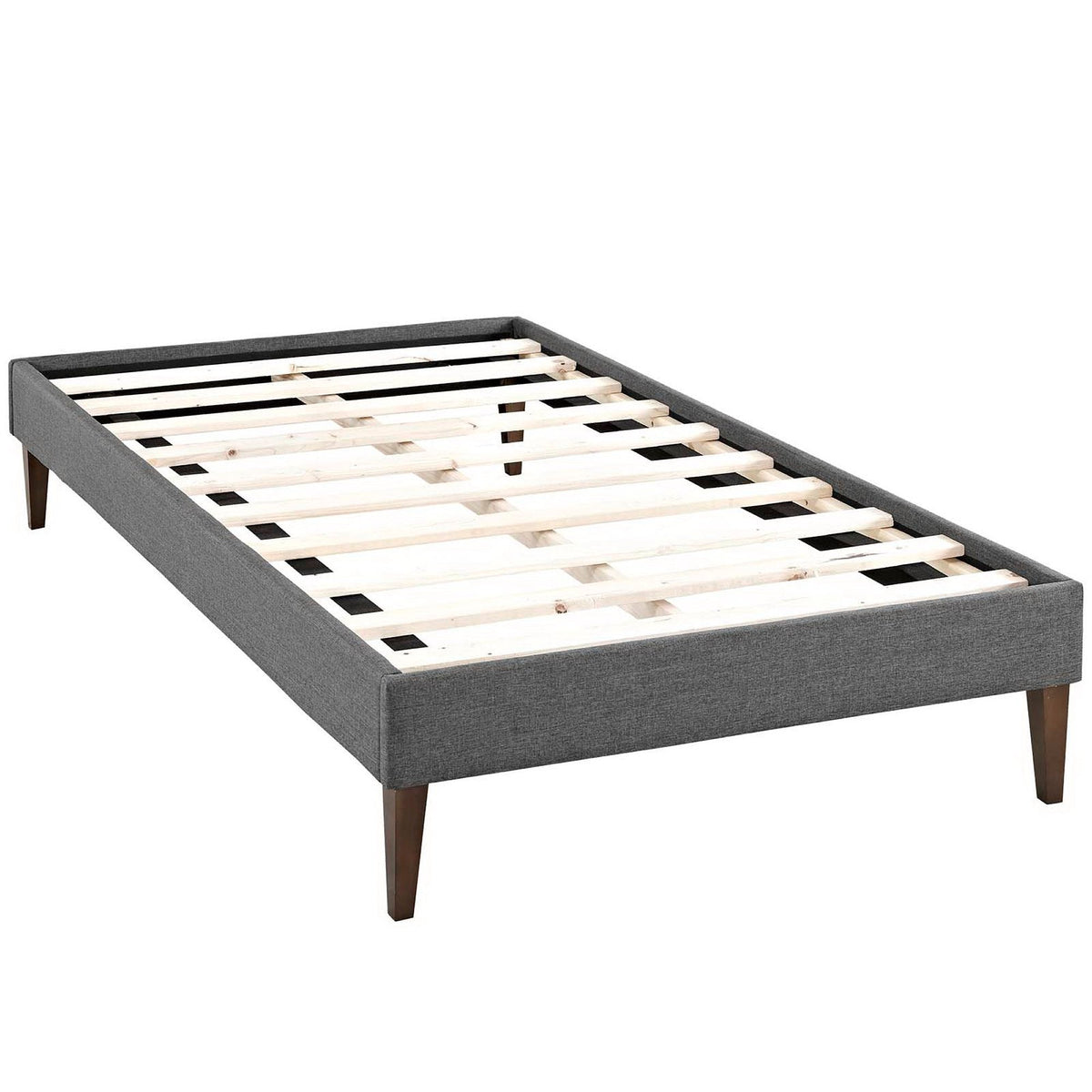 Sharon Fabric Bed Frame with Squared Tapered Legs, Twin, Gray - view 2