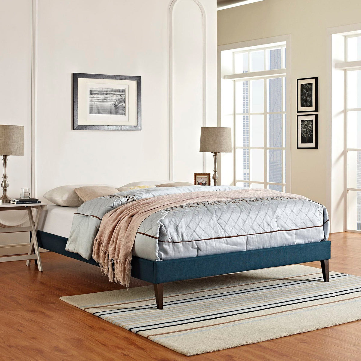 Sharon Fabric Bed Frame with Squared Tapered Legs, Full, Azure - view 5