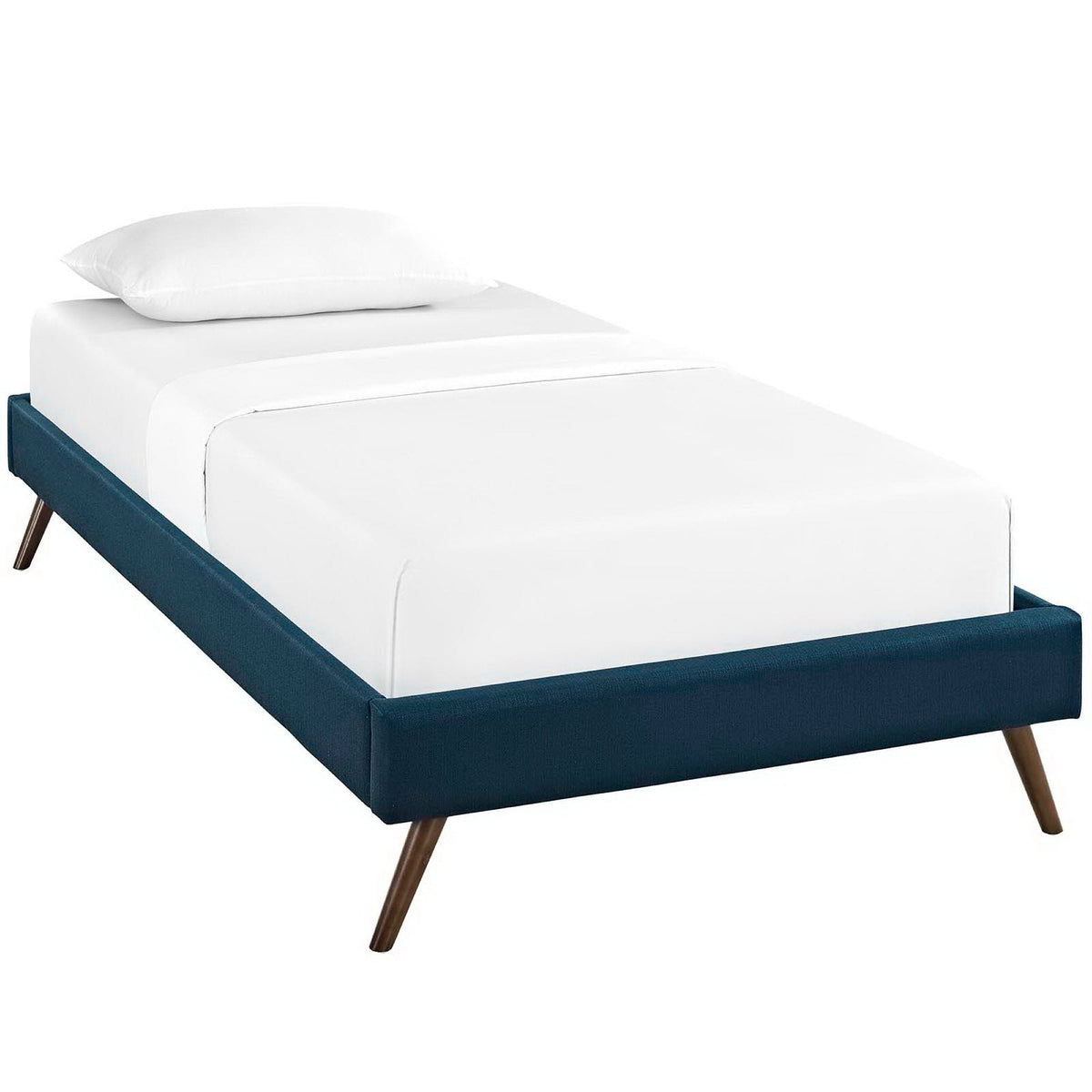Helen Fabric Bed Frame with Round Splayed Legs, Twin, Azure - view 1