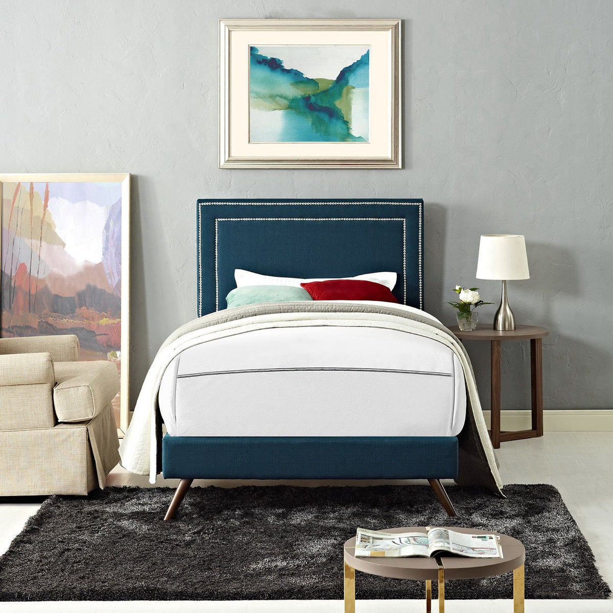 Jessamine Fabric Platform Bed with Round Splayed Legs
