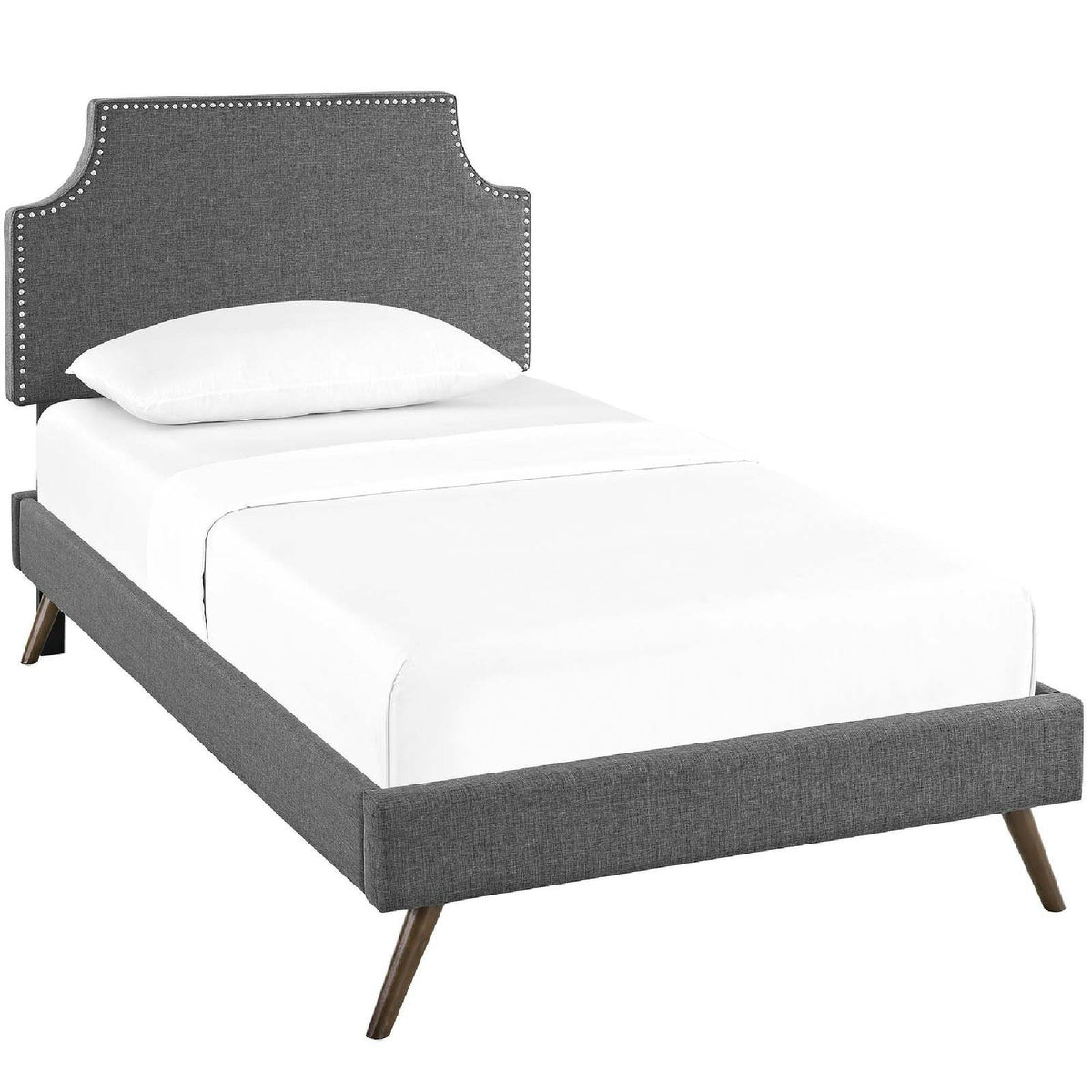 Laura Fabric Platform Bed with Round Splayed Legs
