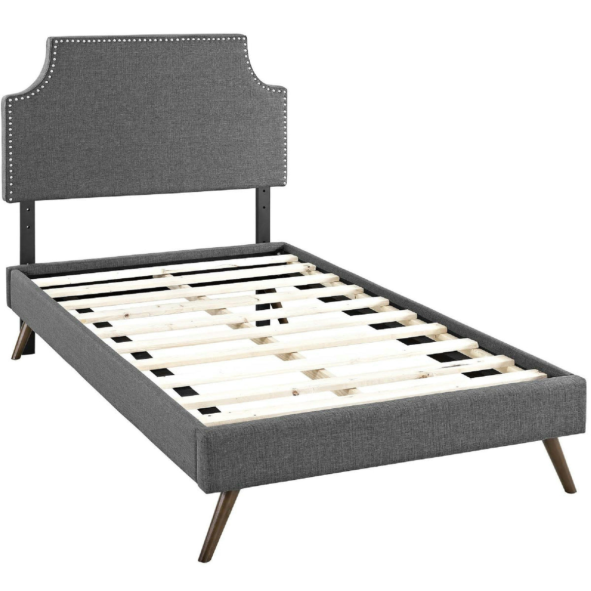 Laura Fabric Platform Bed with Round Splayed Legs