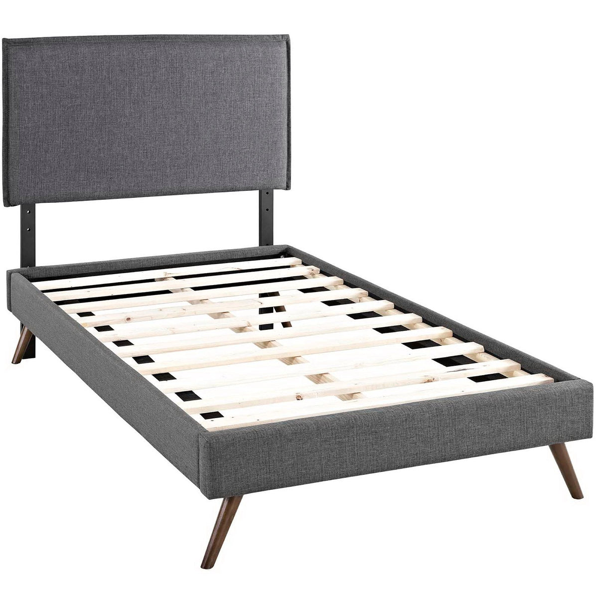 Camille Fabric Platform Bed with Round Splayed Legs