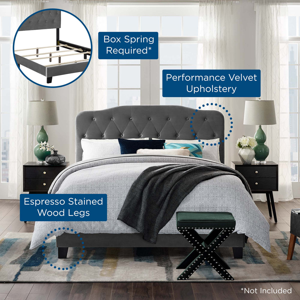 Amelia Performance Velvet Bed - view 24
