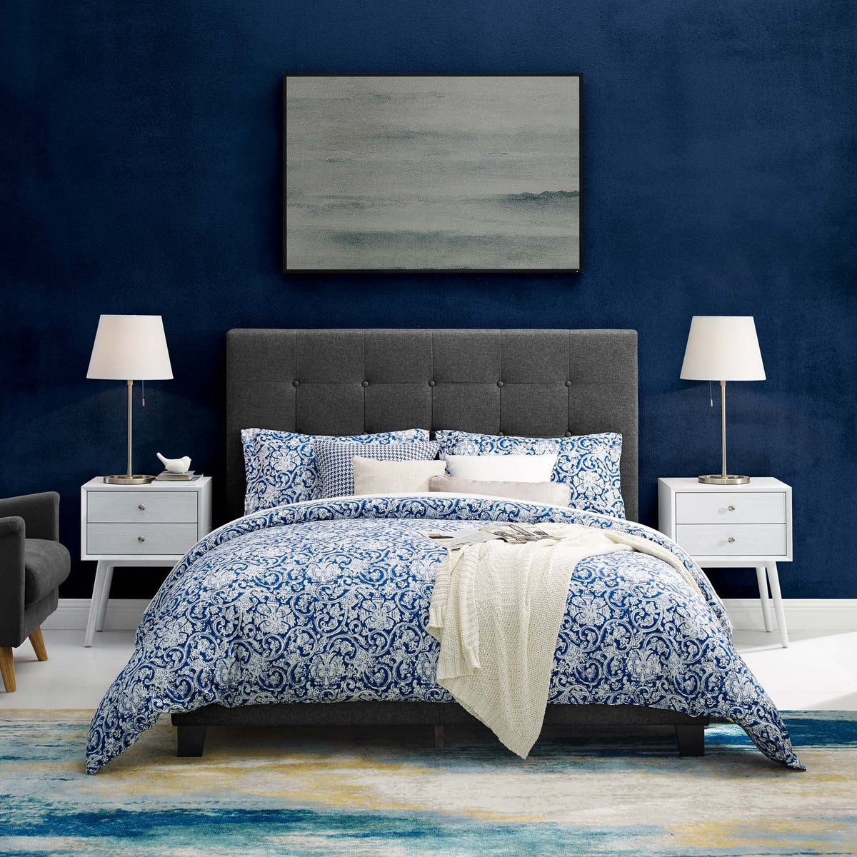 Melanie Tufted Button Upholstered Fabric Platform Bed