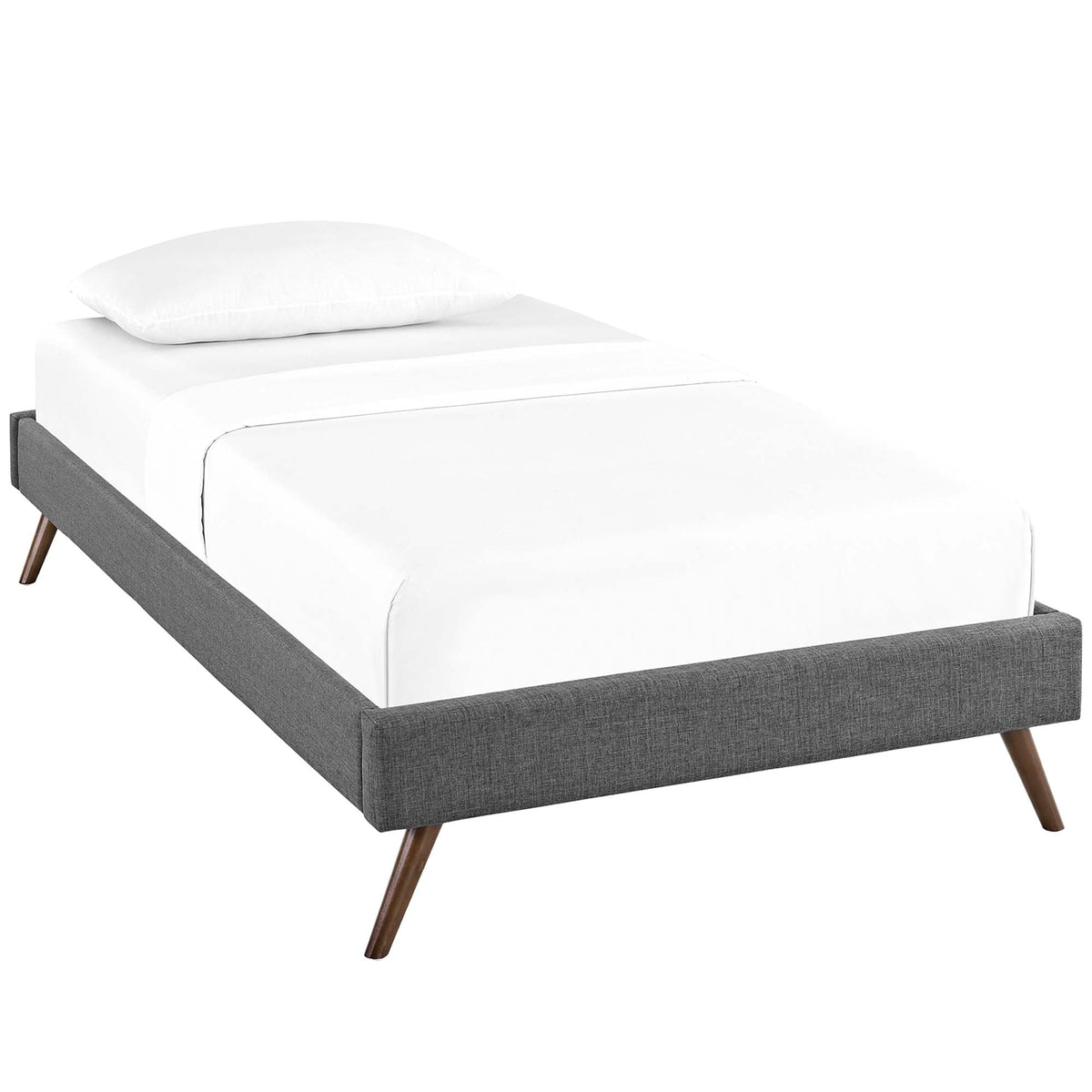 Loryn Fabric Bed Frame with Round Splayed Legs, Twin, Gray - view 1