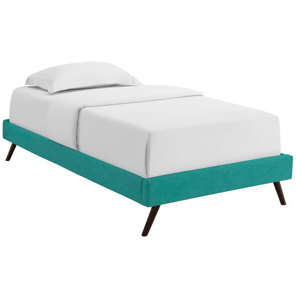 Loryn Fabric Bed Frame with Round Splayed Legs, Twin, Teal - view 1