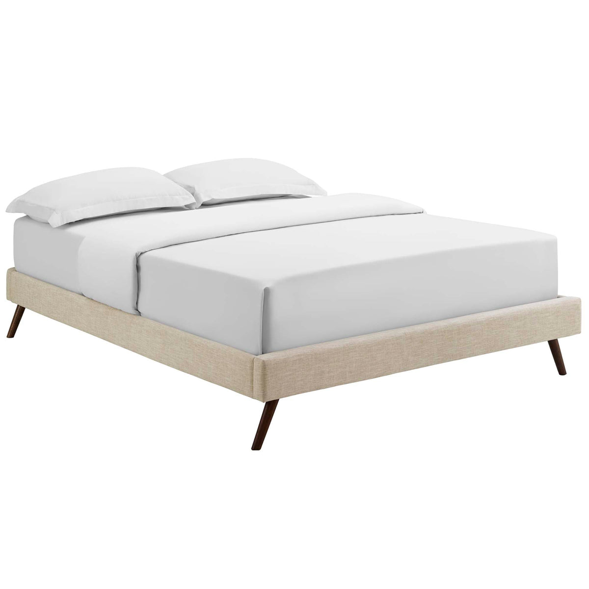 Loryn Fabric Bed Frame with Round Splayed Legs, Full, Beige - view 1