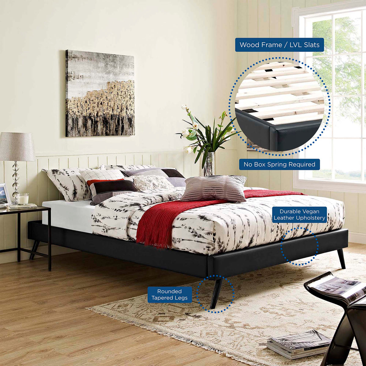 Loryn Vinyl Bed Frame with Round Splayed Legs