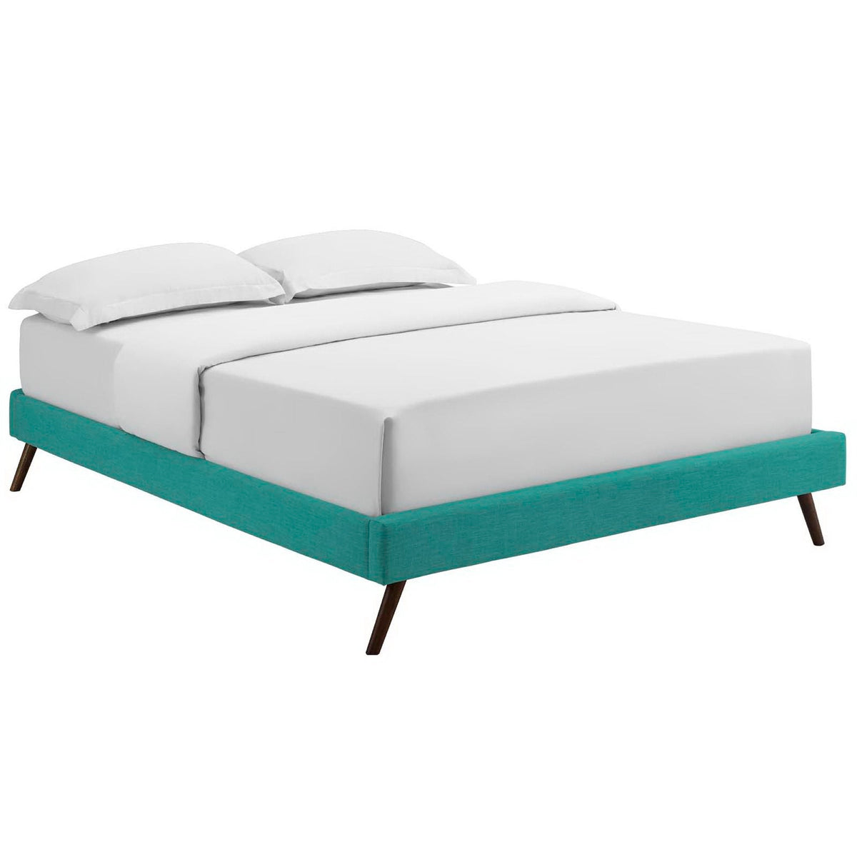 Loryn Fabric Bed Frame with Round Splayed Legs, King, Teal - view 1