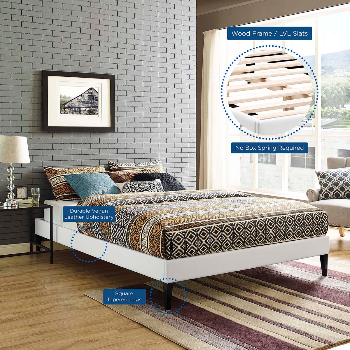 Tessie Vinyl Bed Frame with Squared Tapered Legs